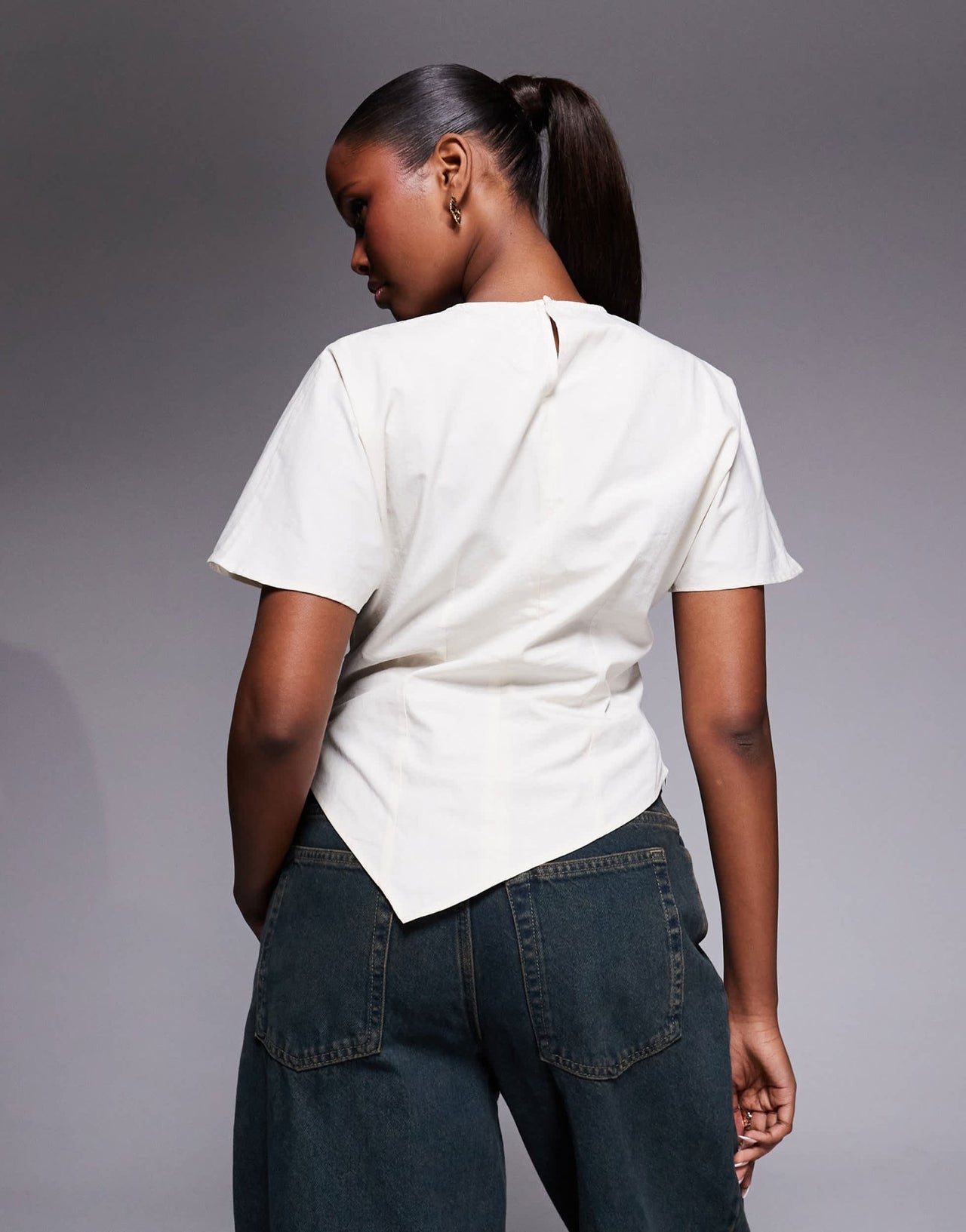 ASOS DESIGN asym ruched detail woven tee in cream - ASOS Sample Sale