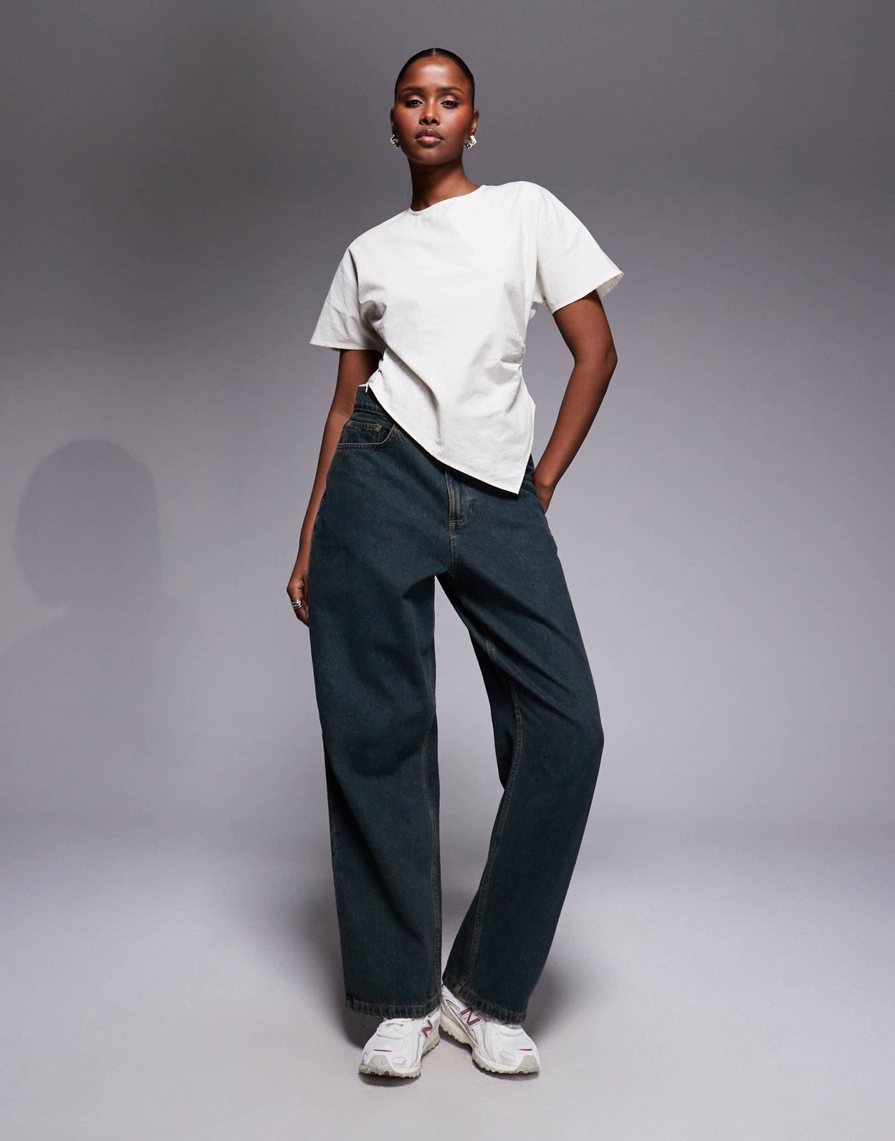 ASOS DESIGN asym ruched detail woven tee in cream - ASOS Sample Sale