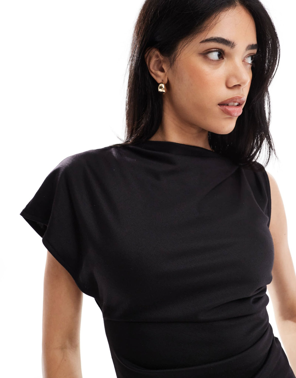 ASOS DESIGN asym sleeve high neck mini dress in black - ASOS Sample Sale