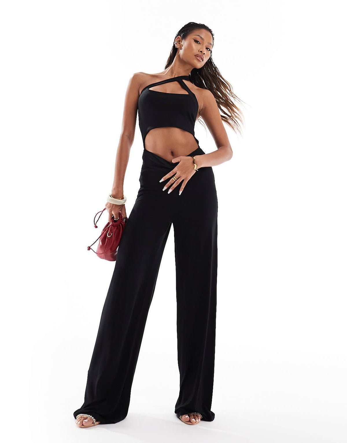 ASOS DESIGN asym strap detail cut out jumpsuit in black - ASOS Sample Sale