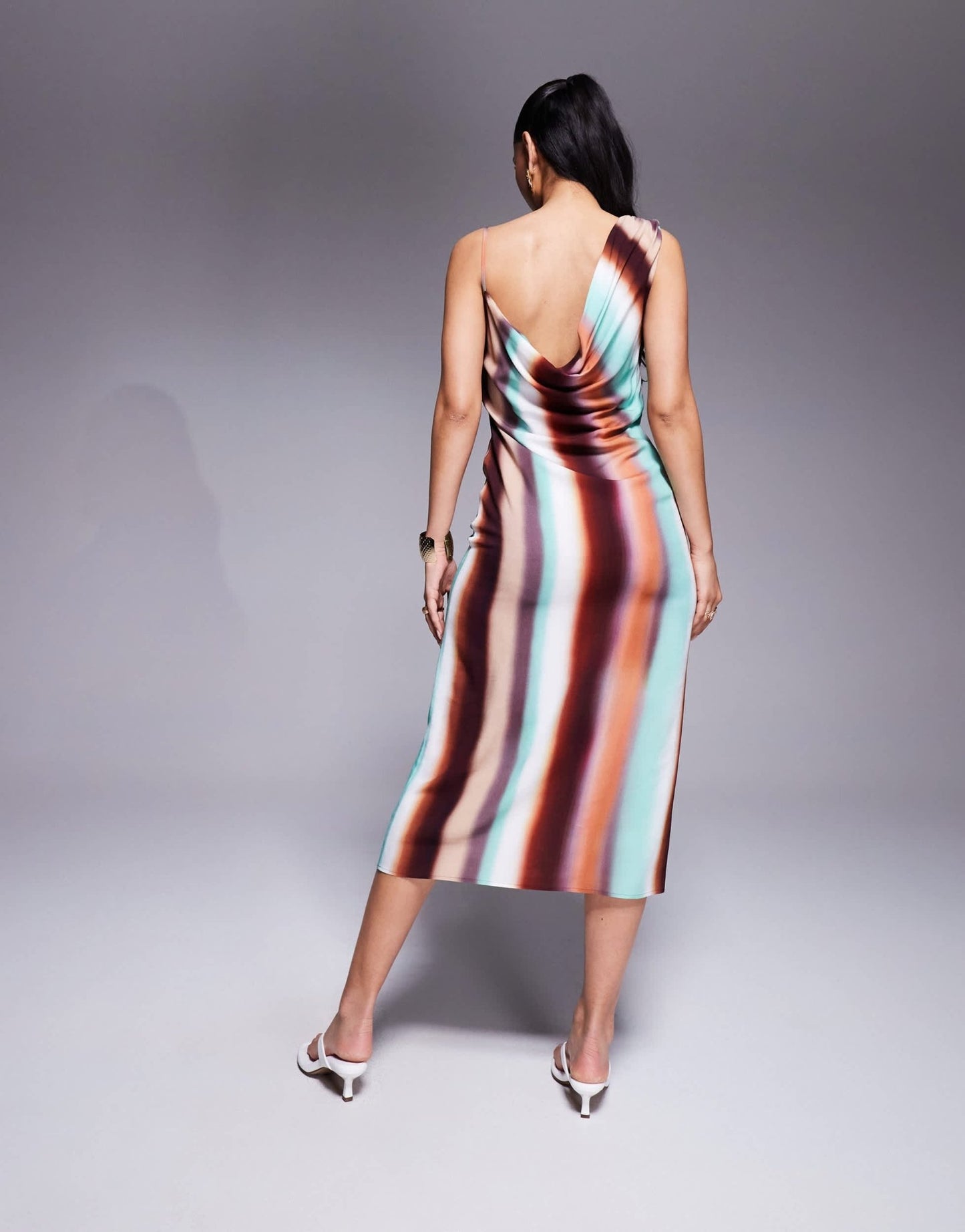 ASOS DESIGN asymmetric cowl neck midi dress in stripe print - ASOS Sample Sale