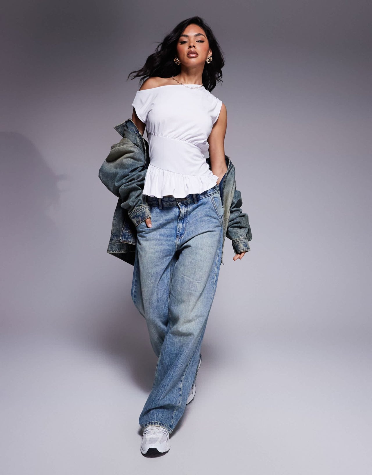 ASOS DESIGN asymmetric draped slouchy top with cinched and drape detail in white - ASOS Sample Sale