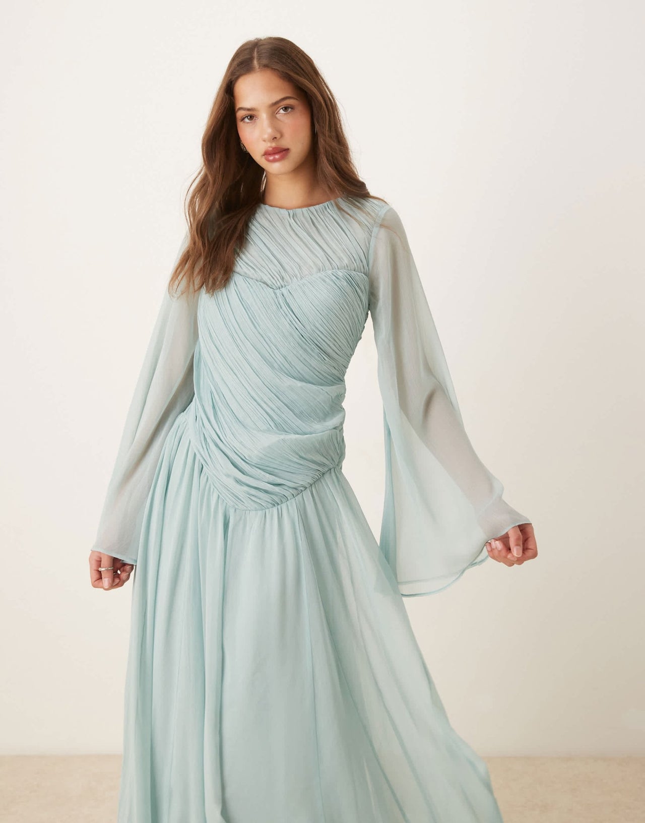 ASOS DESIGN asymmetric dropped waist maxi with open back in light blue - ASOS Sample Sale