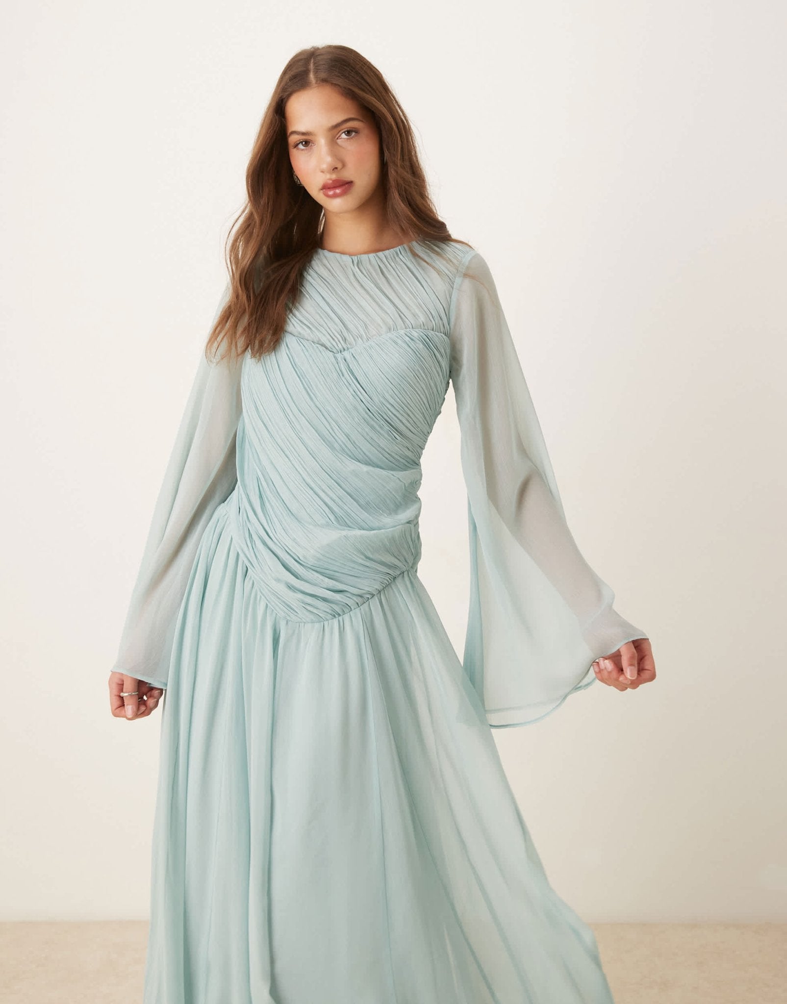 ASOS DESIGN asymmetric dropped waist maxi with open back in light blue - ASOS Sample Sale
