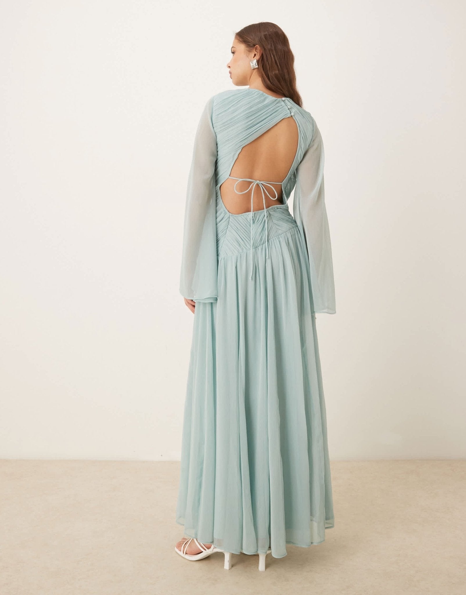 ASOS DESIGN asymmetric dropped waist maxi with open back in light blue - ASOS Sample Sale
