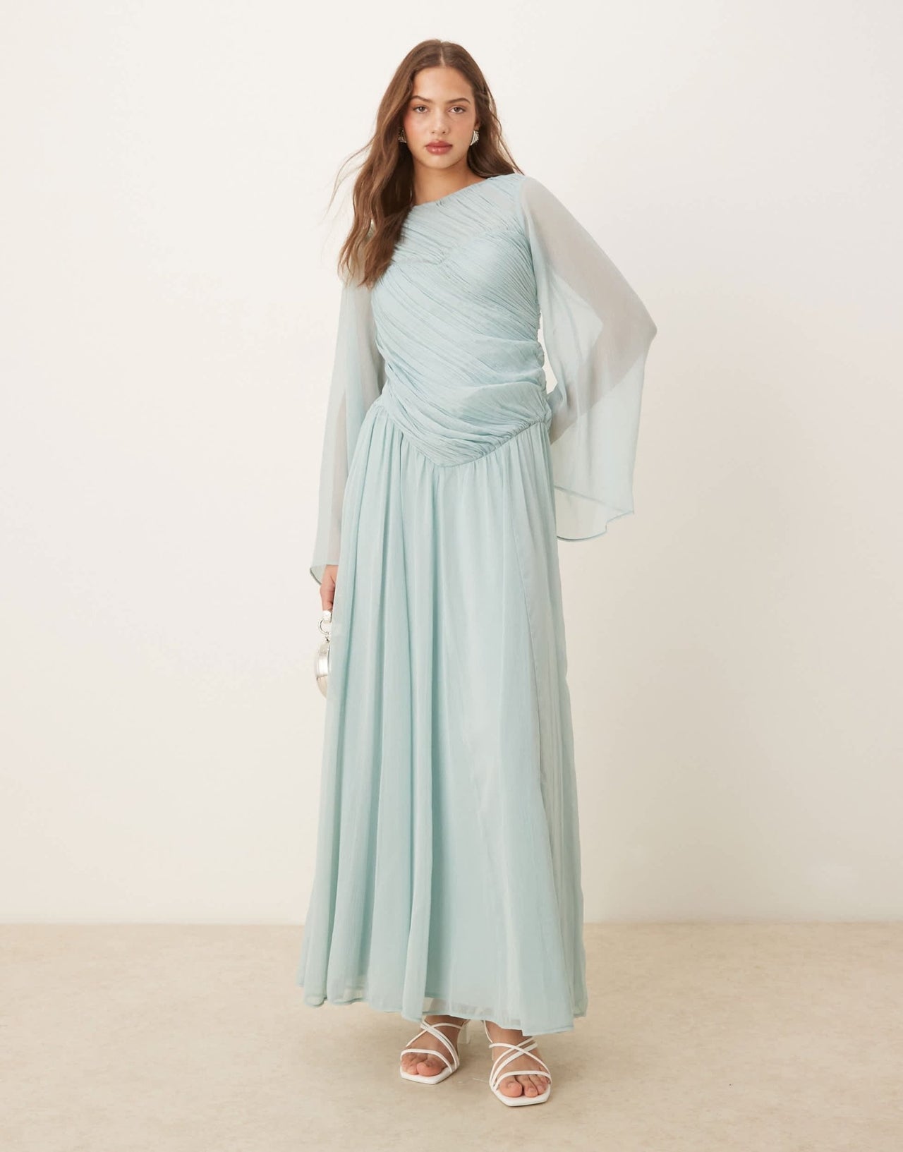 ASOS DESIGN asymmetric dropped waist maxi with open back in light blue - ASOS Sample Sale