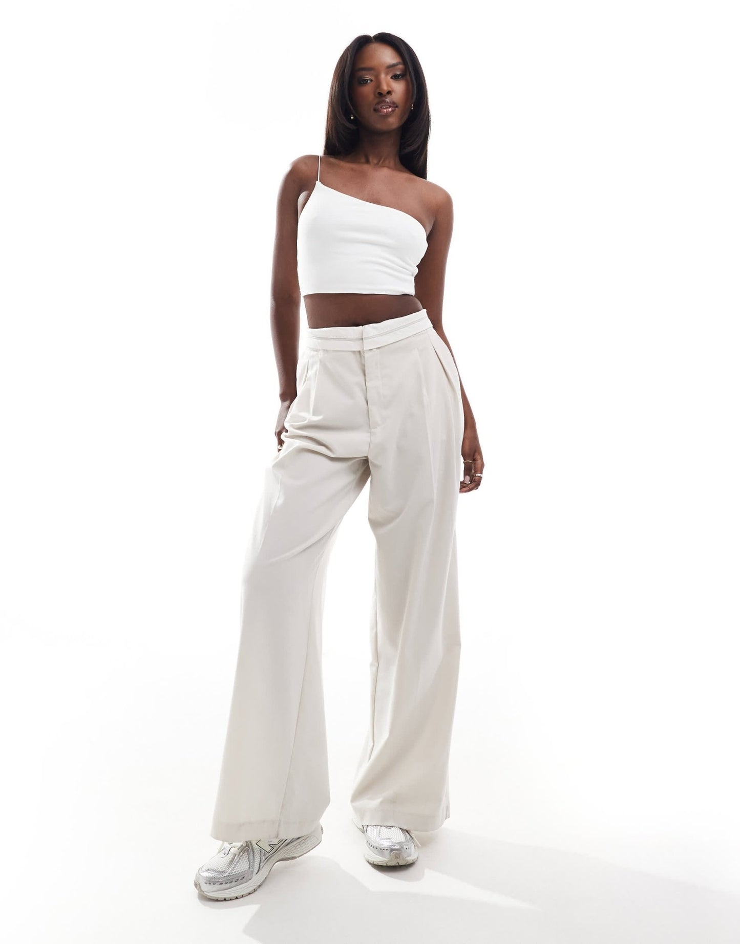 ASOS DESIGN asymmetric neck crop top with skinny strap in white - ASOS Sample Sale