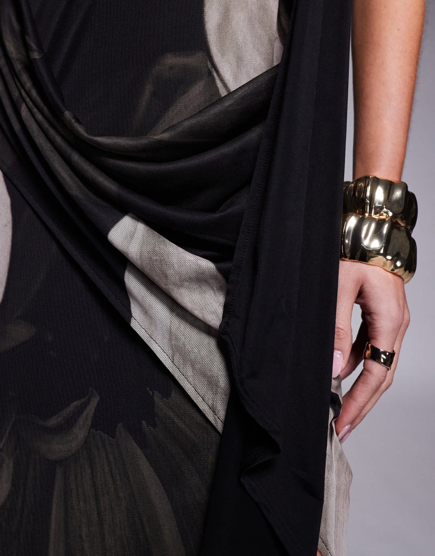 ASOS DESIGN asymmetric neckline maxi dress with spliced drape detailing in oversized floral print - ASOS Sample Sale