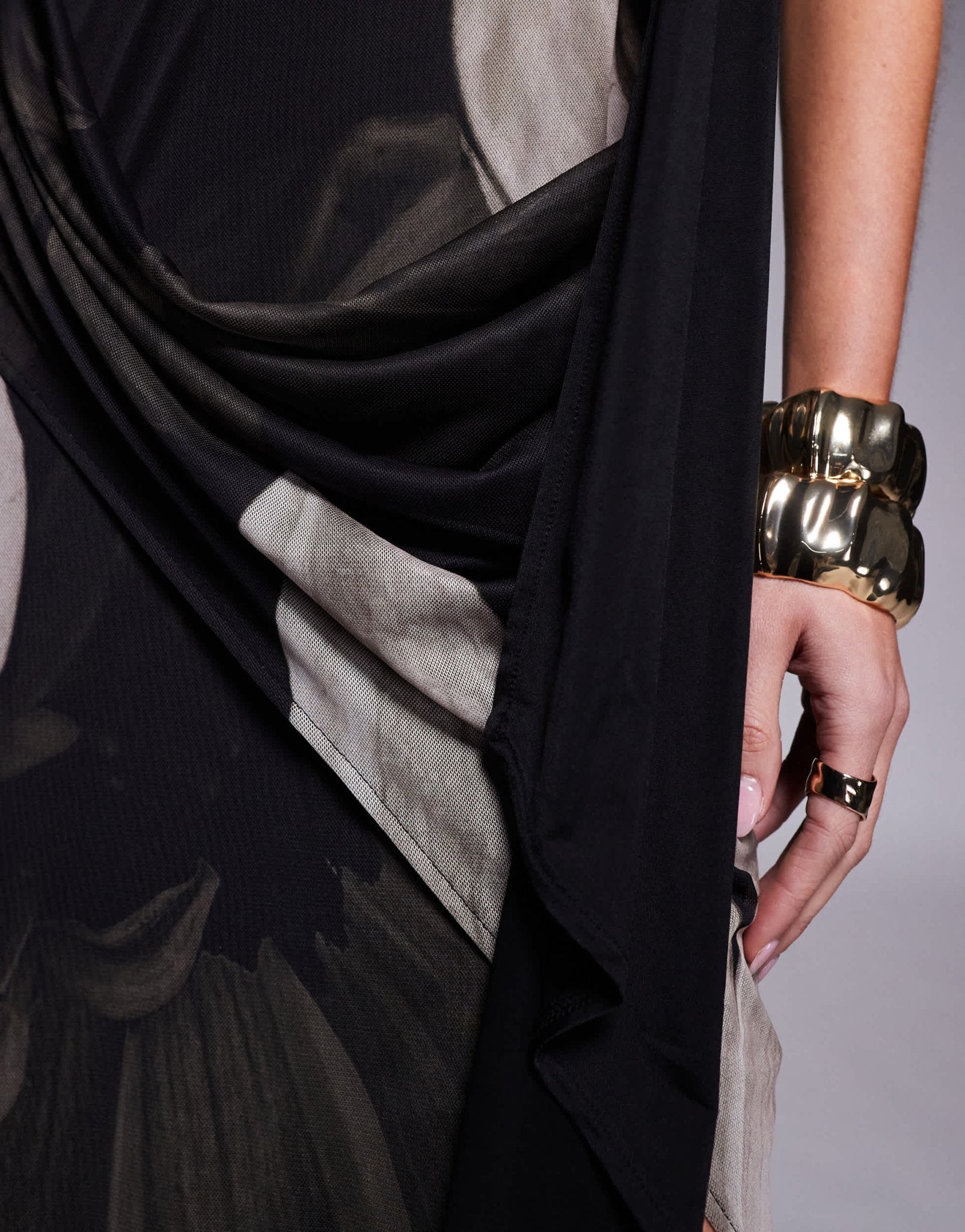 ASOS DESIGN asymmetric neckline maxi dress with spliced drape detailing in oversized floral print - ASOS Sample Sale