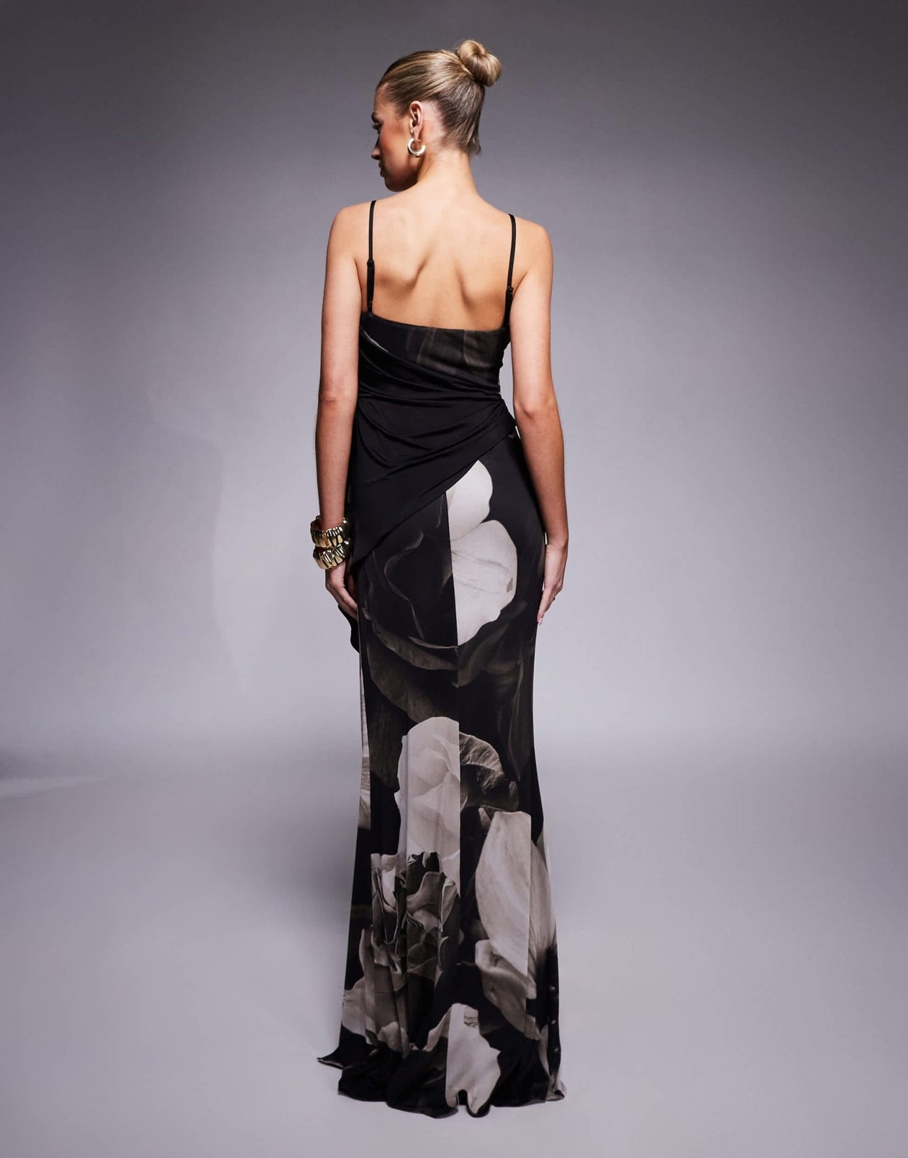 ASOS DESIGN asymmetric neckline maxi dress with spliced drape detailing in oversized floral print - ASOS Sample Sale