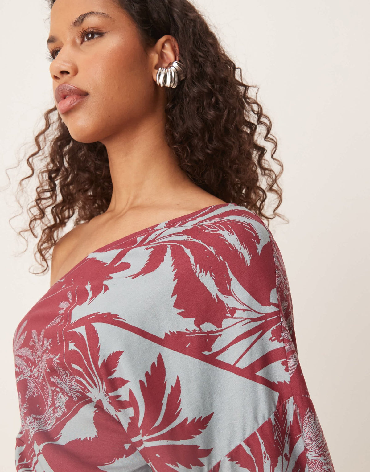 ASOS DESIGN asymmetric one sleeve mini dress in palm print - ASOS Sample Sale
