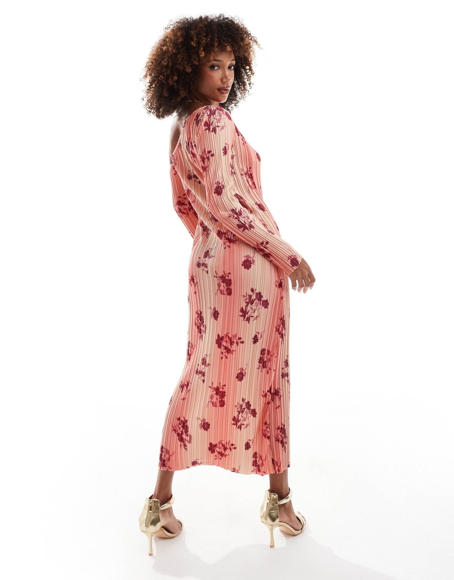 ASOS DESIGN asymmetric plisse midi dress with long sleeves in ombre floral print - ASOS Sample Sale