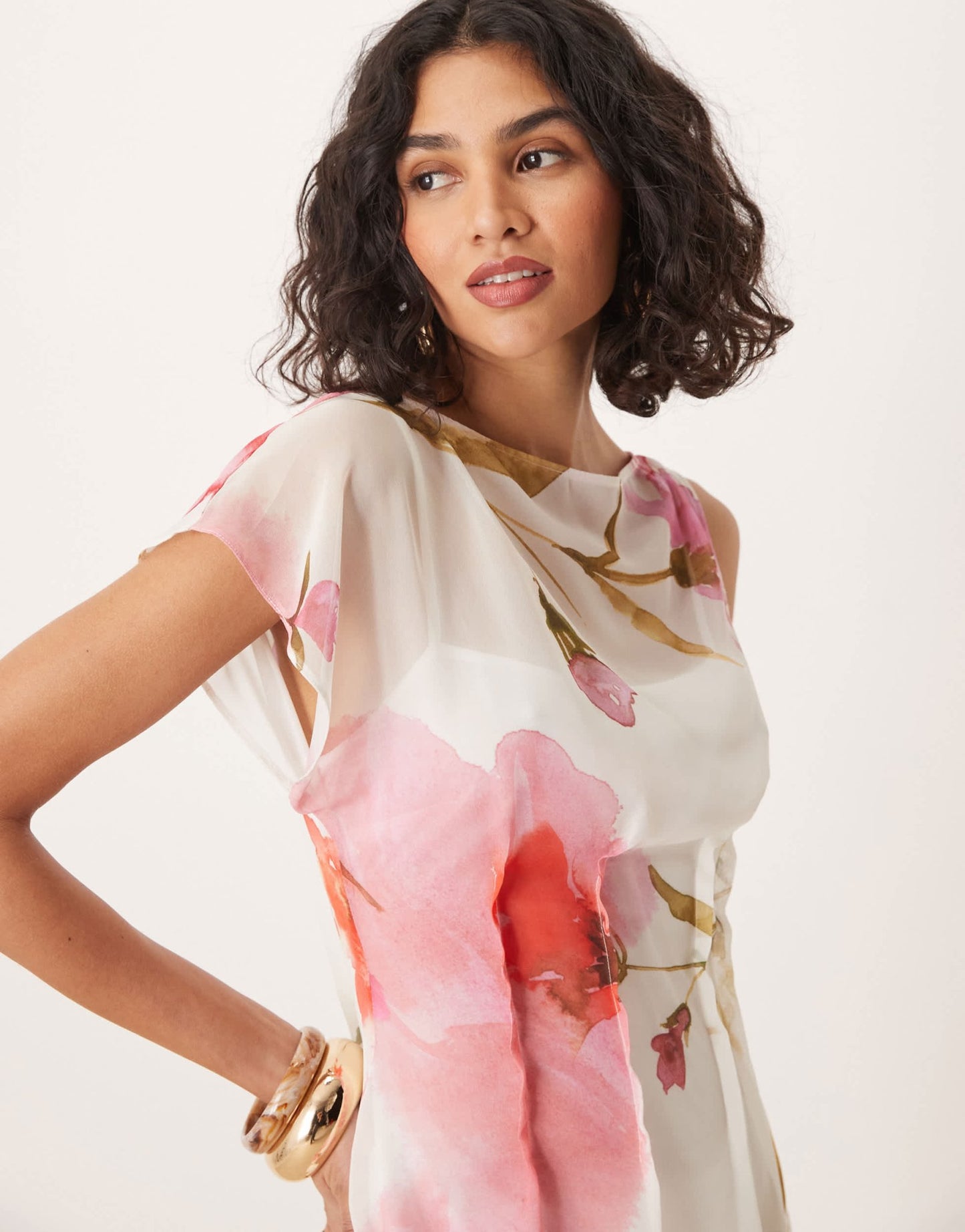 ASOS DESIGN asymmetric sleeve waisted mini dress in floral print - ASOS Sample Sale