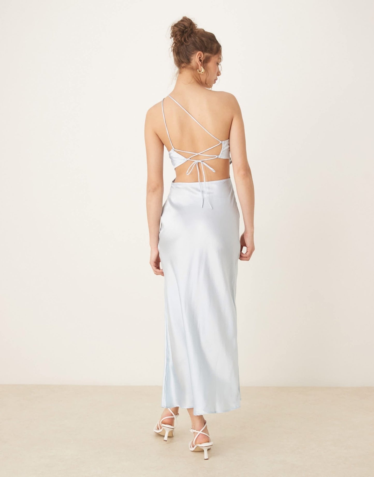ASOS DESIGN asymmetric strappy lace slip midi dress in pale blue - ASOS Sample Sale