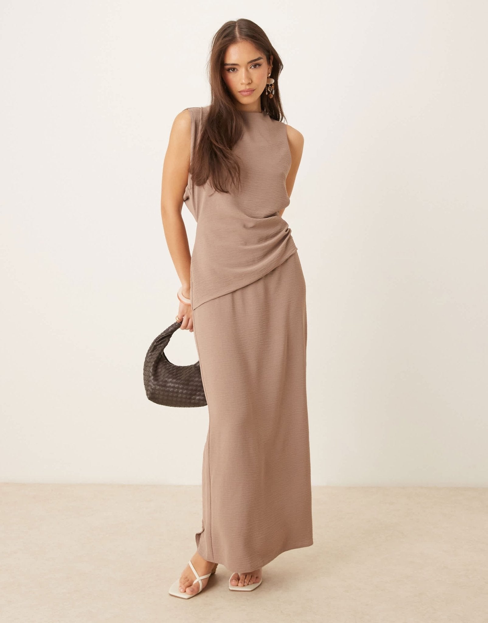 ASOS DESIGN asymmetric twist back midi dress in mocha - ASOS Sample Sale