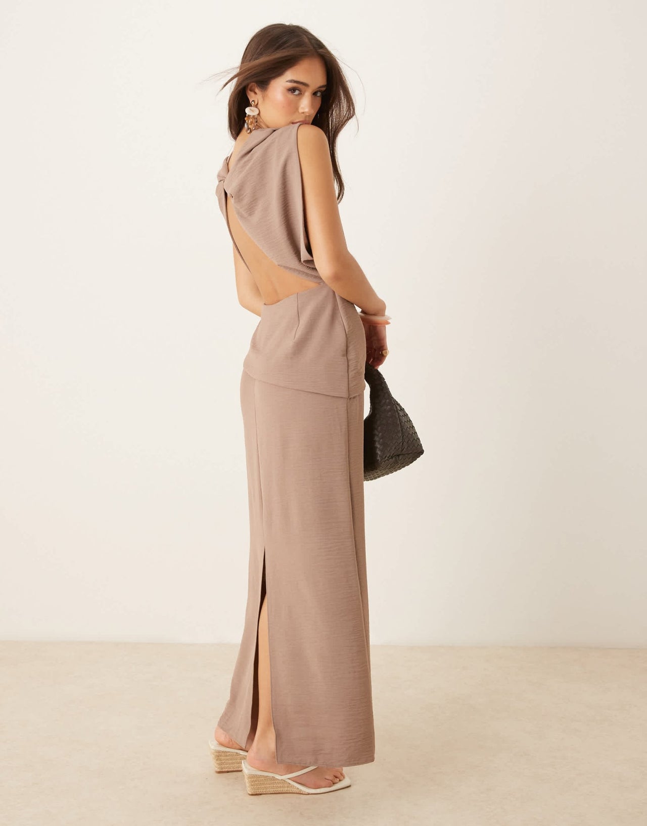 ASOS DESIGN asymmetric twist back midi dress in mocha - ASOS Sample Sale
