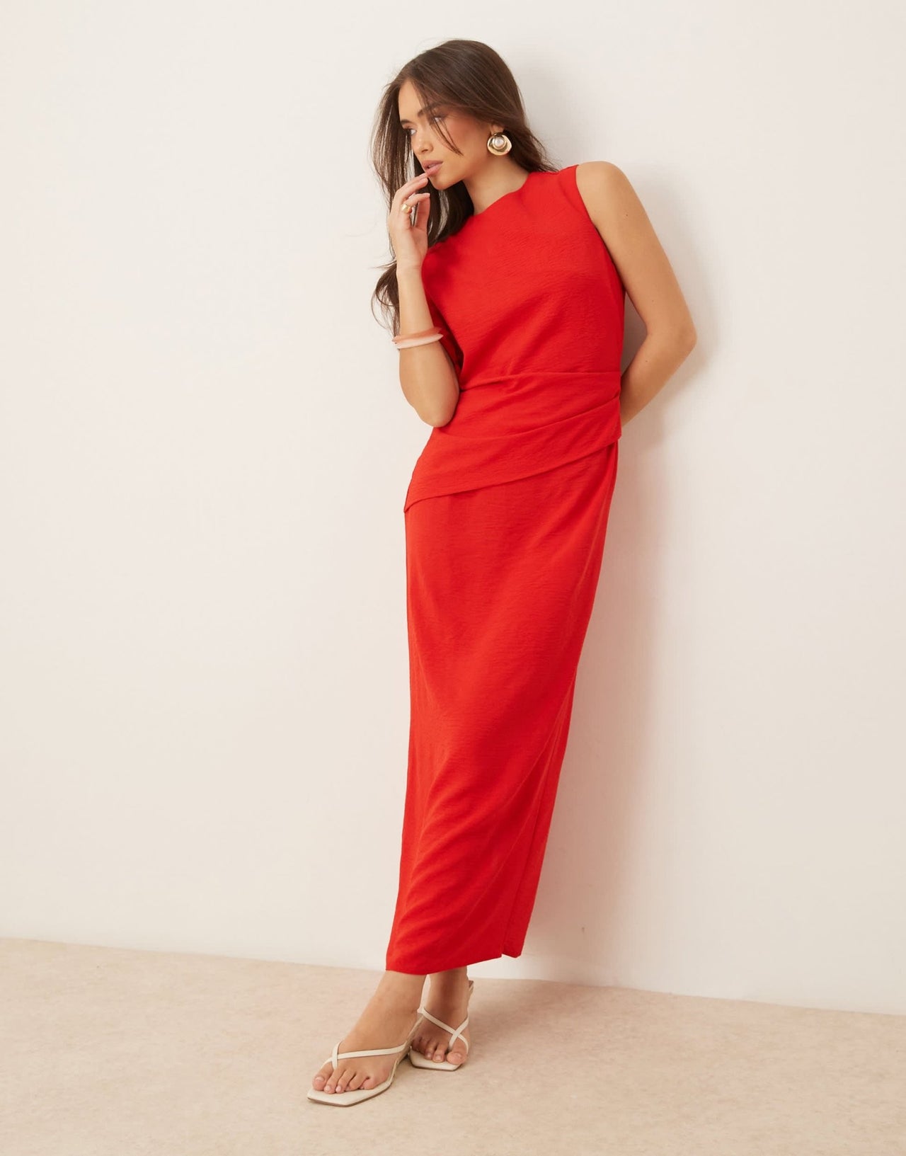ASOS DESIGN asymmetric twist back midi dress in red - ASOS Sample Sale