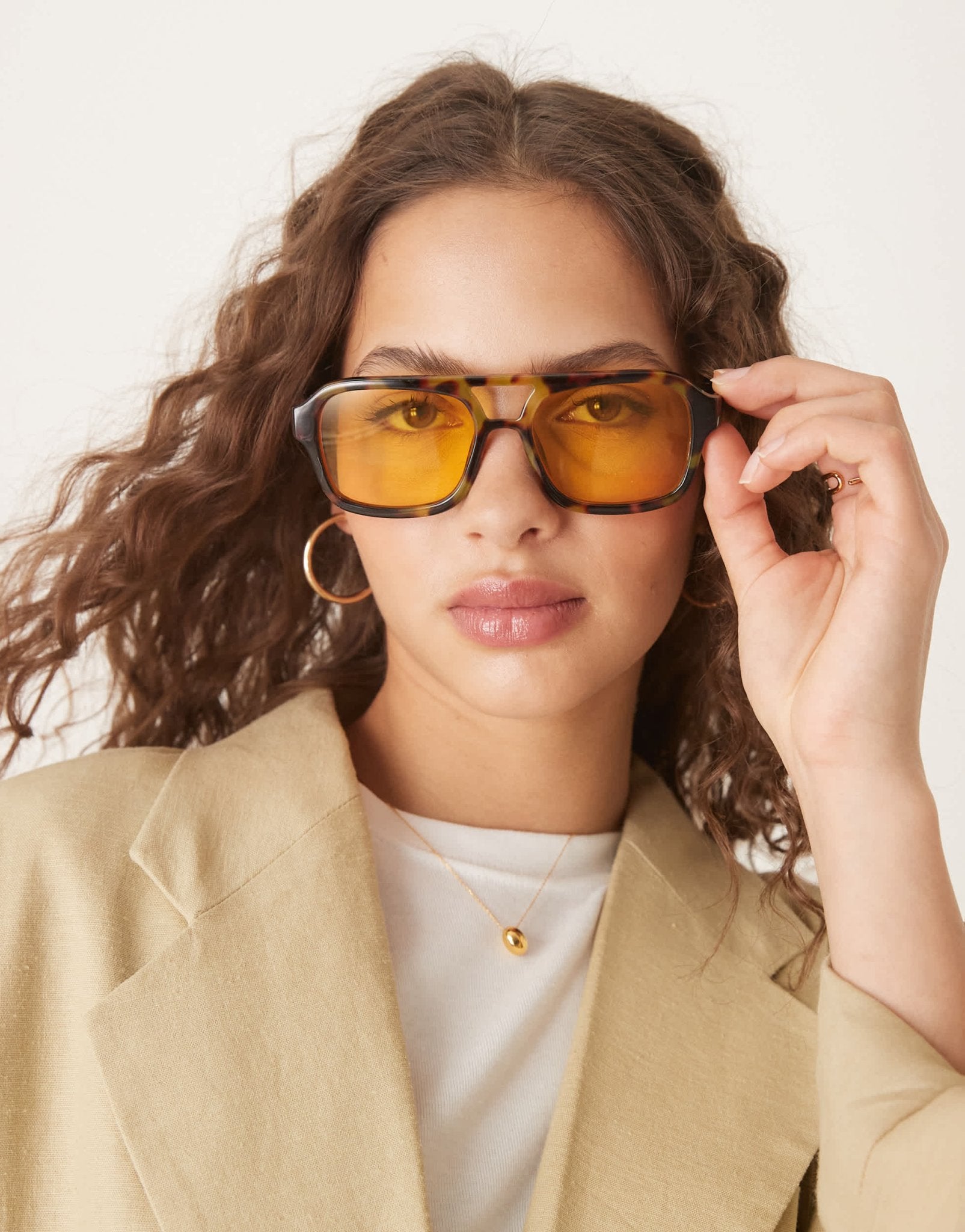 ASOS DESIGN aviator sunglasses in milky tort with yellow lens - ASOS Sample Sale