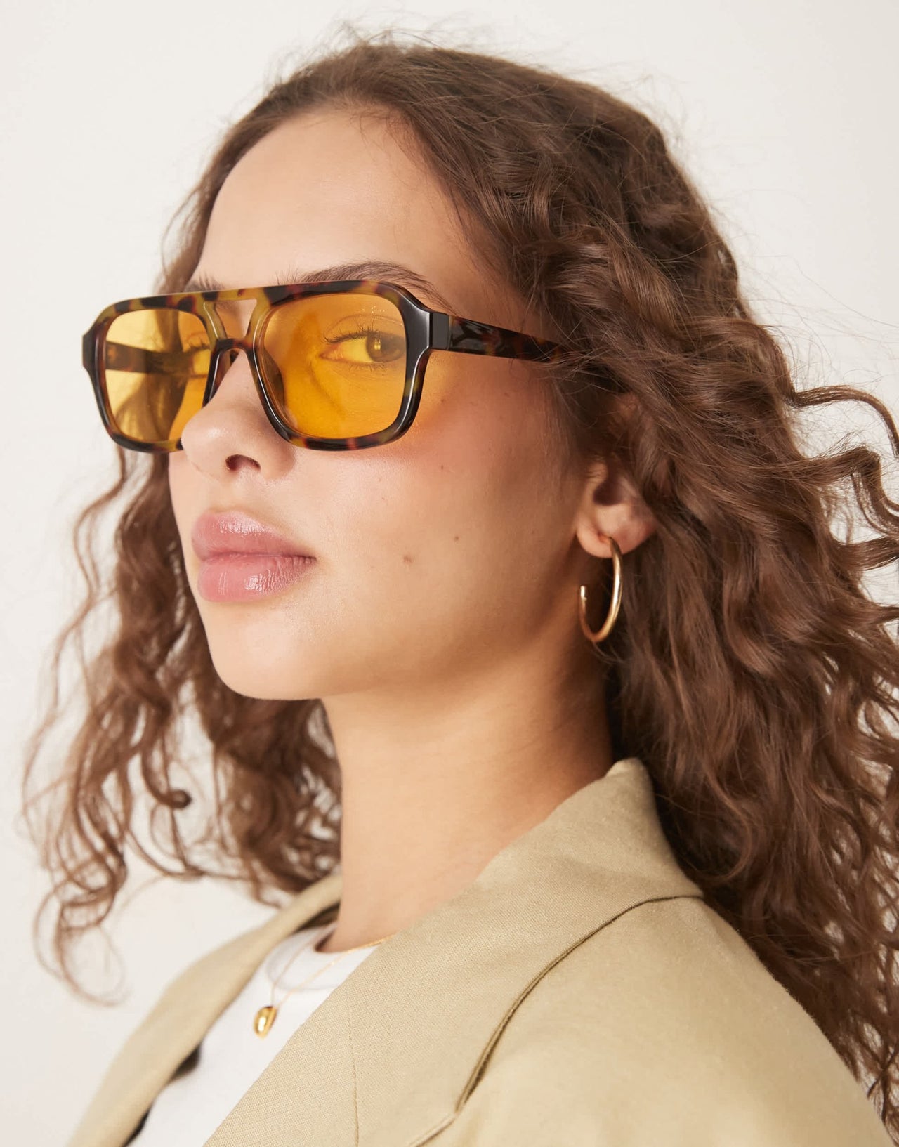 ASOS DESIGN aviator sunglasses in milky tort with yellow lens - ASOS Sample Sale