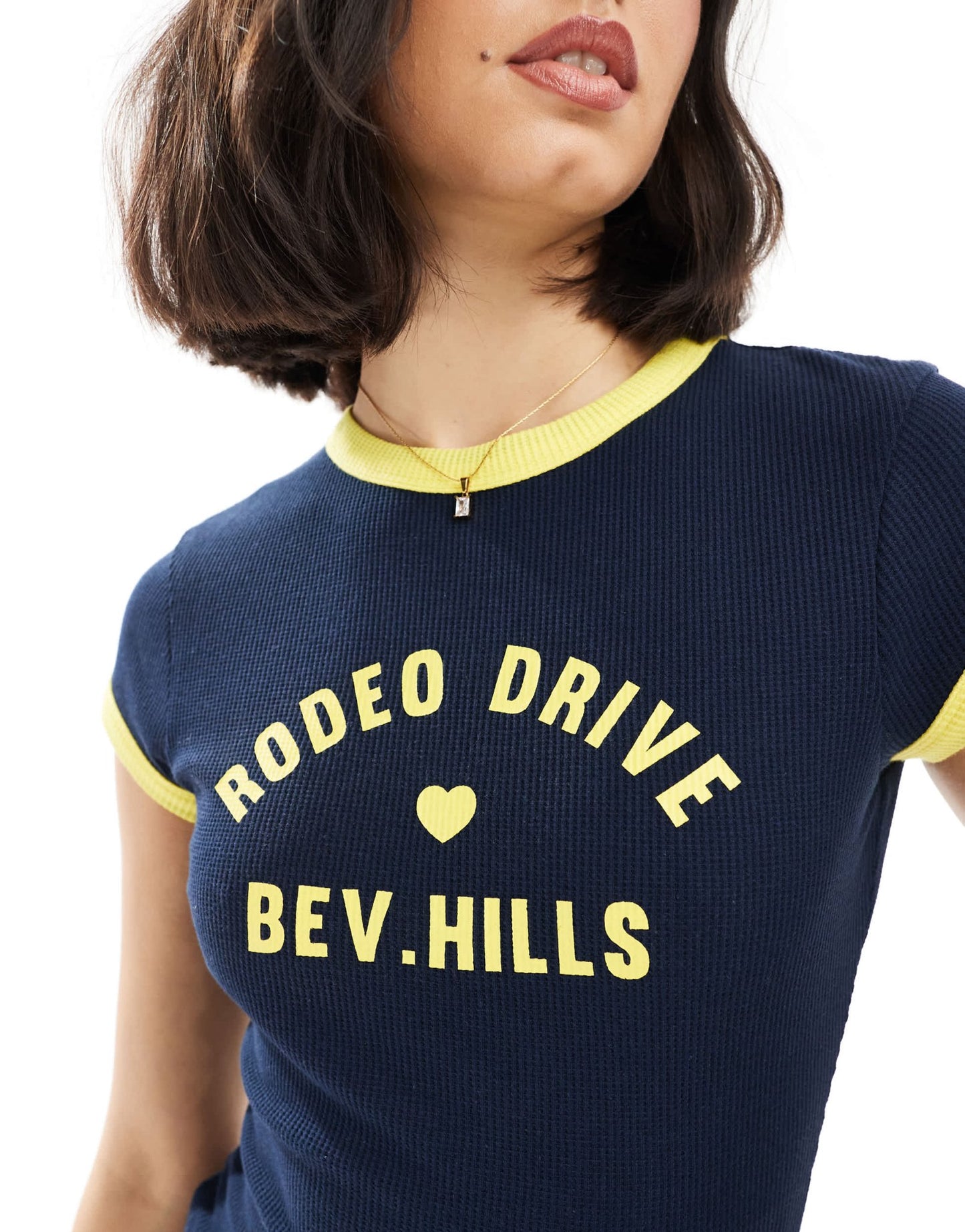 ASOS DESIGN baby tee in waffle with Beverly Hills graphic in navy - ASOS Sample Sale
