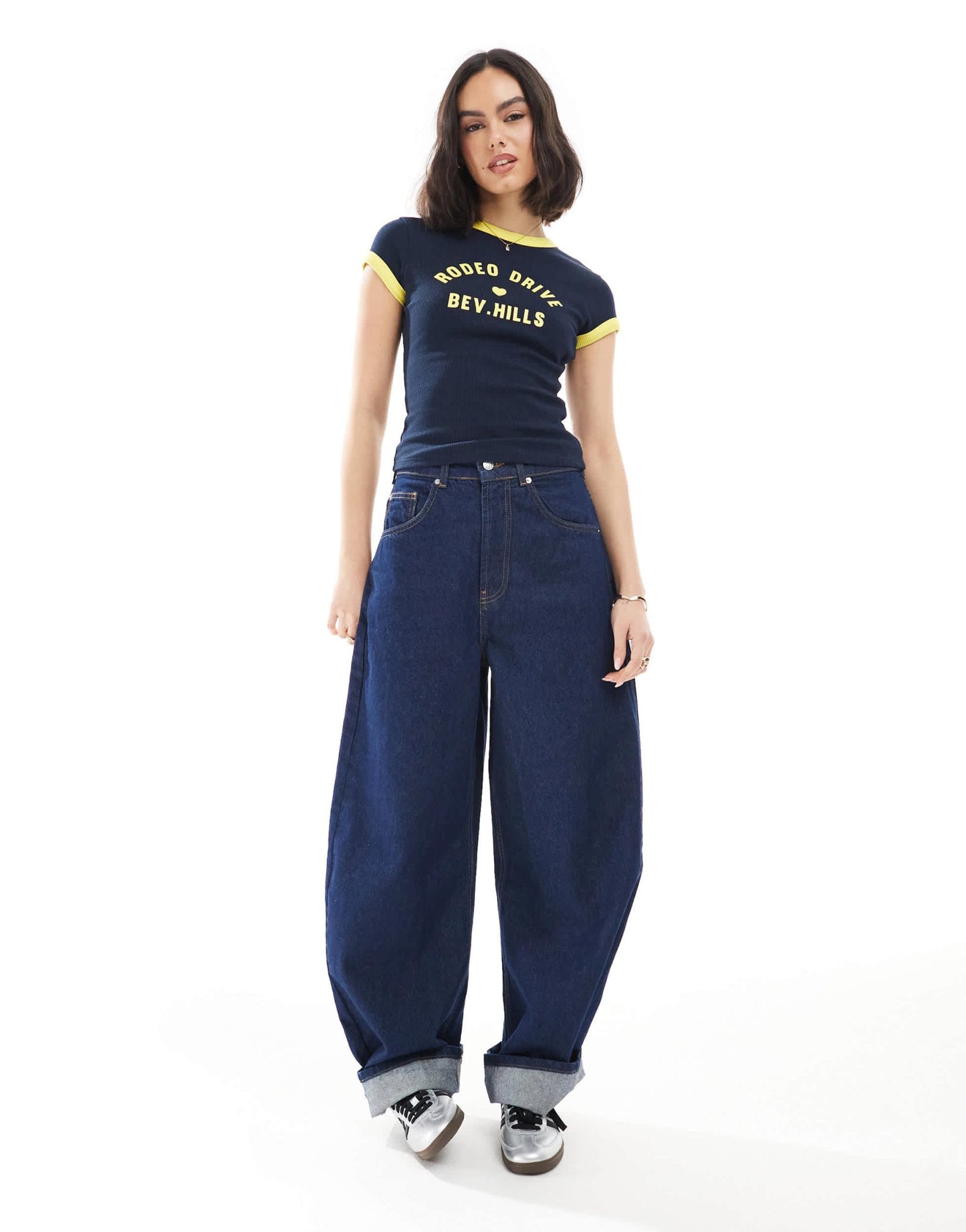ASOS DESIGN baby tee in waffle with Beverly Hills graphic in navy - ASOS Sample Sale