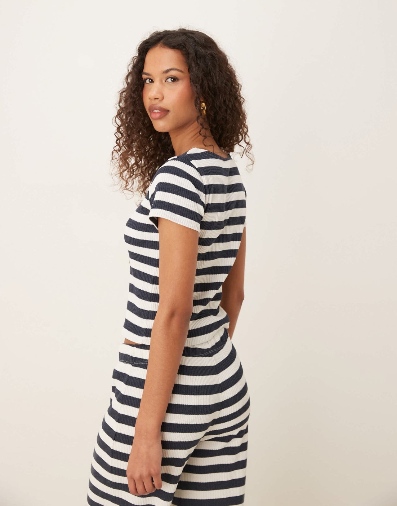 ASOS DESIGN baby tee with button detail co-ord in navy and white stripe - ASOS Sample Sale