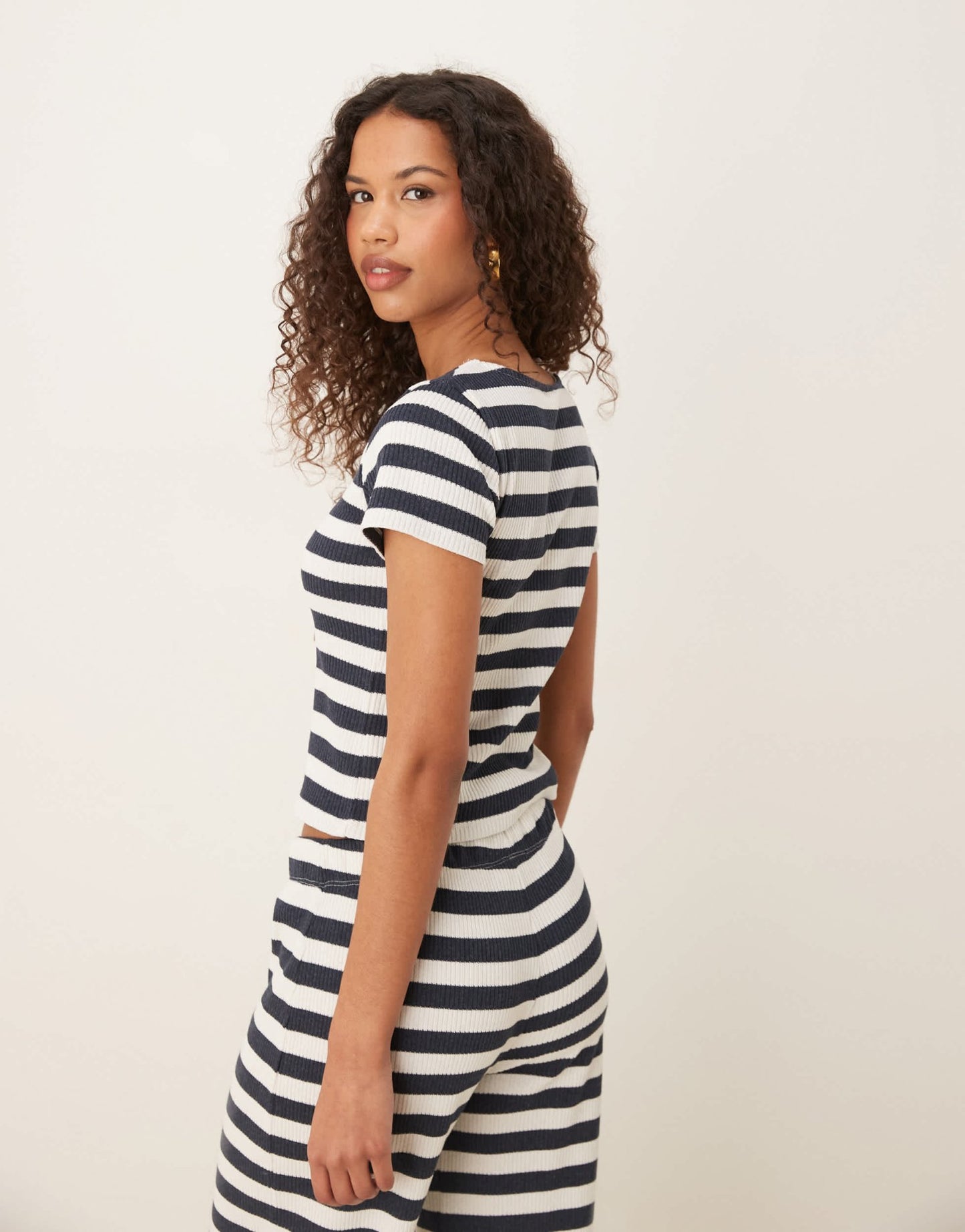 ASOS DESIGN baby tee with button detail co-ord in navy and white stripe - ASOS Sample Sale