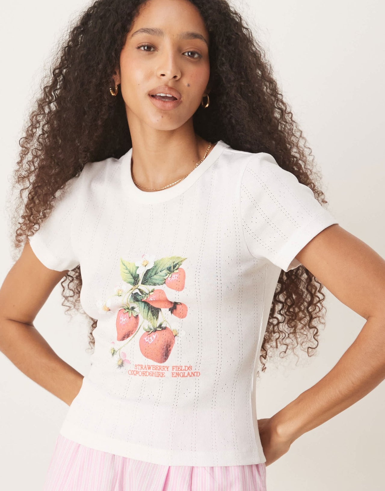 ASOS DESIGN baby tee with strawberry graphic in cream pointelle - ASOS Sample Sale
