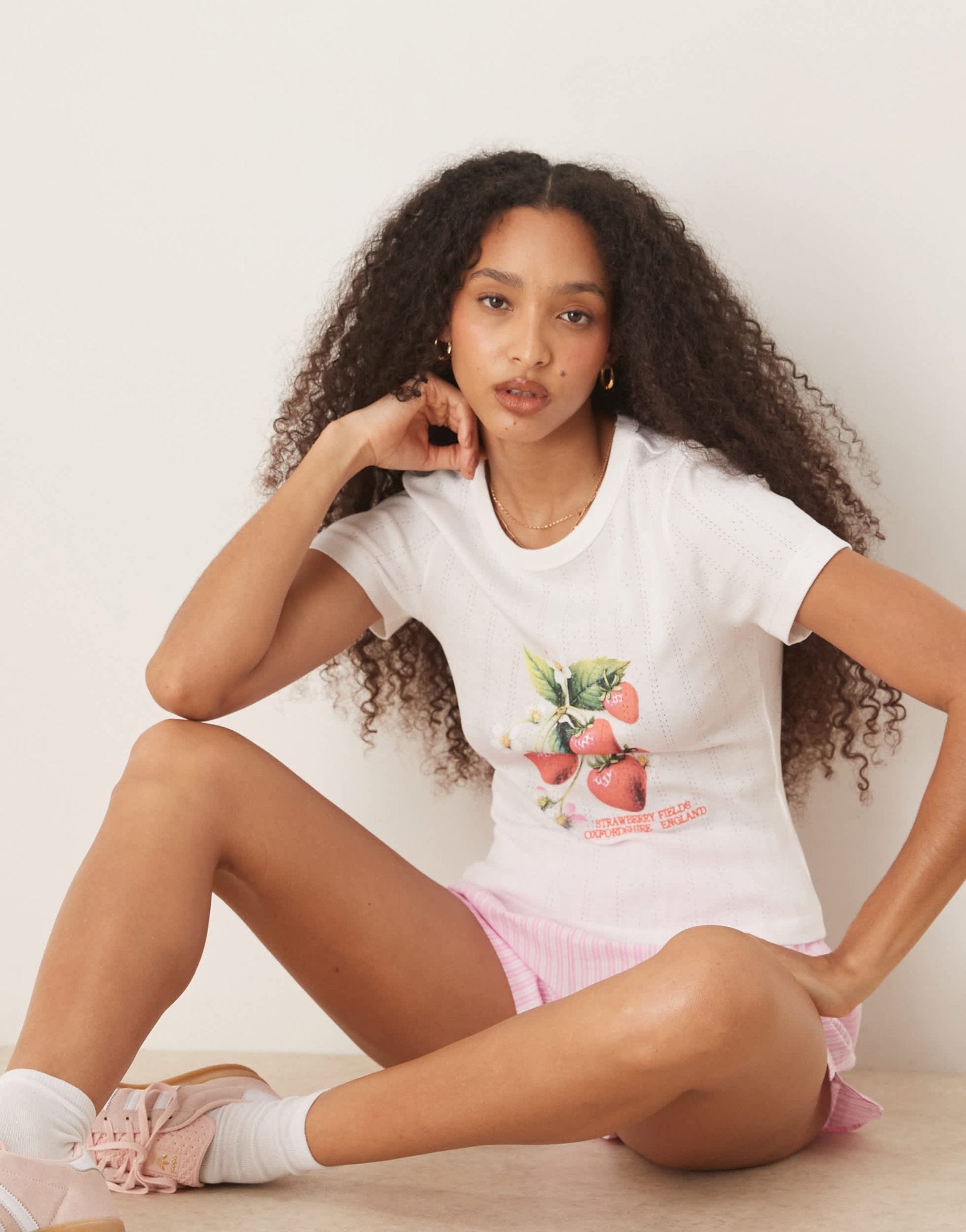 ASOS DESIGN baby tee with strawberry graphic in cream pointelle - ASOS Sample Sale