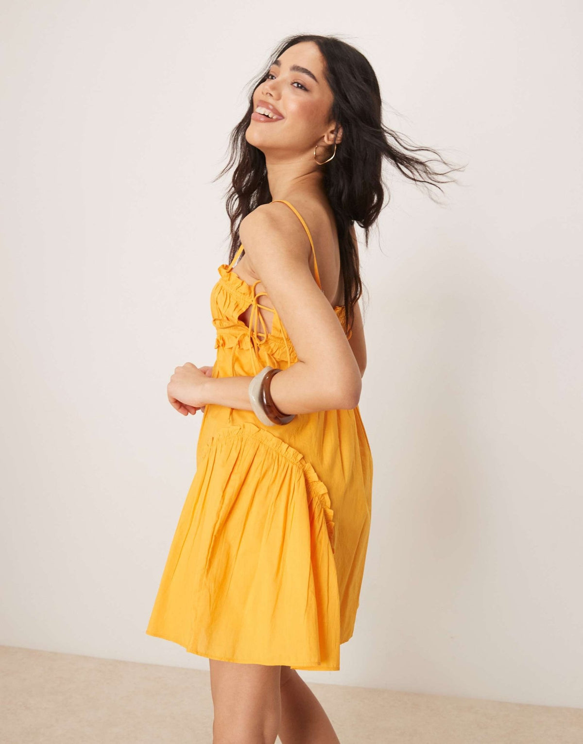 ASOS DESIGN babydoll mini dress with ruffle hem in orange - ASOS Sample Sale