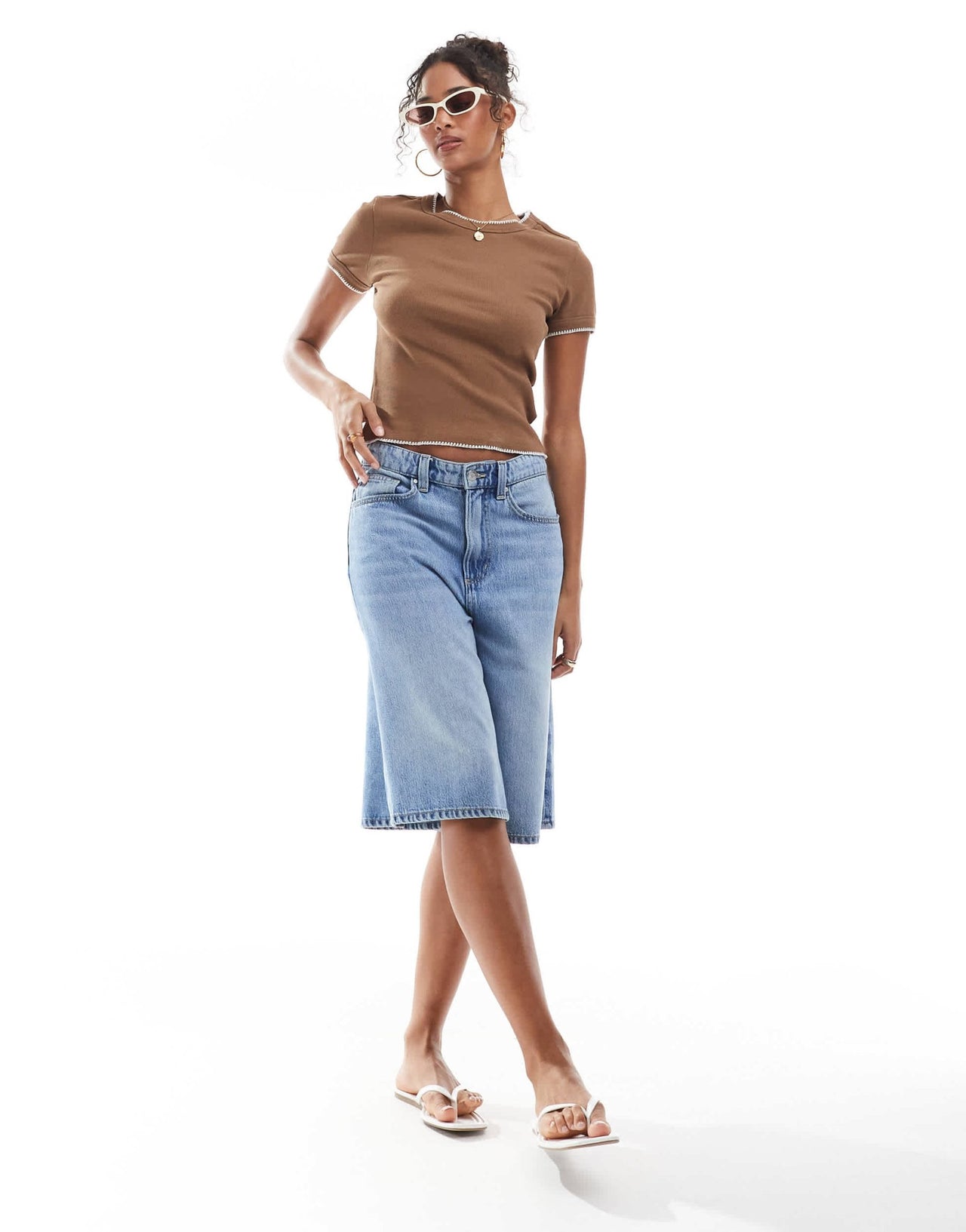 ASOS DESIGN babytee with blanket stitch detail in brown - ASOS Sample Sale