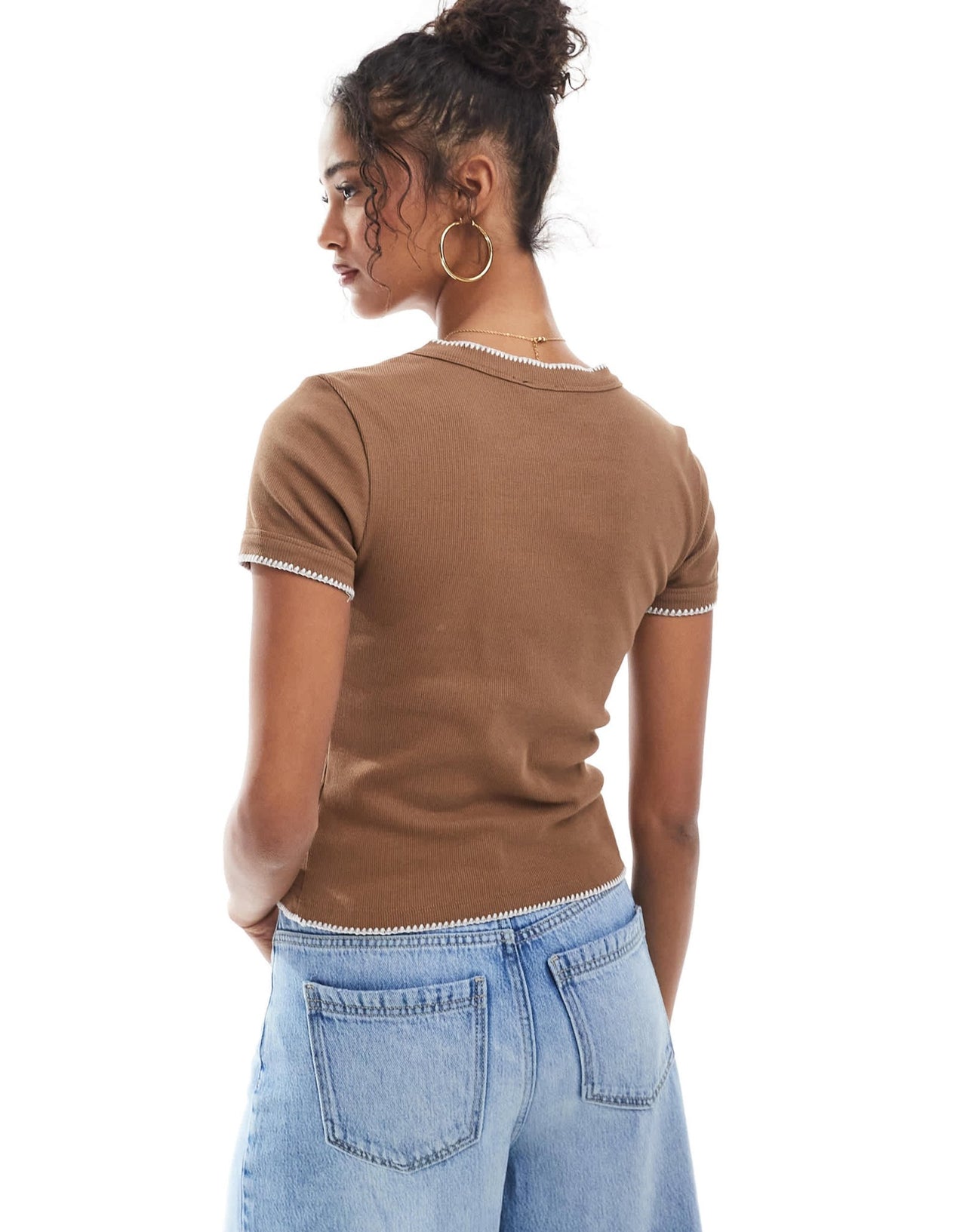 ASOS DESIGN babytee with blanket stitch detail in brown - ASOS Sample Sale