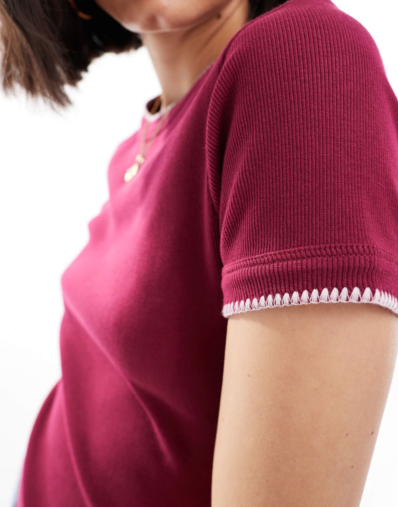 ASOS DESIGN babytee with blanket stitch detail in burgundy - ASOS Sample Sale