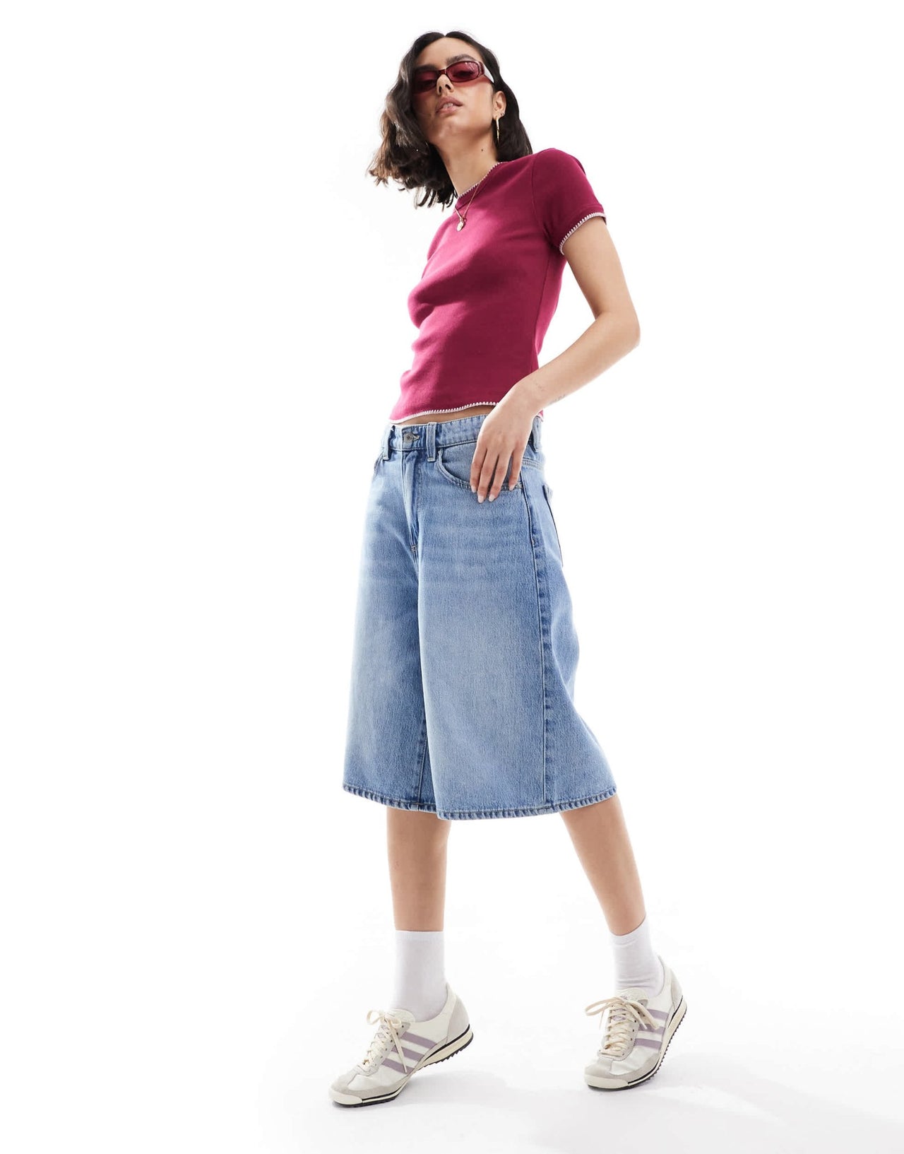 ASOS DESIGN babytee with blanket stitch detail in burgundy - ASOS Sample Sale