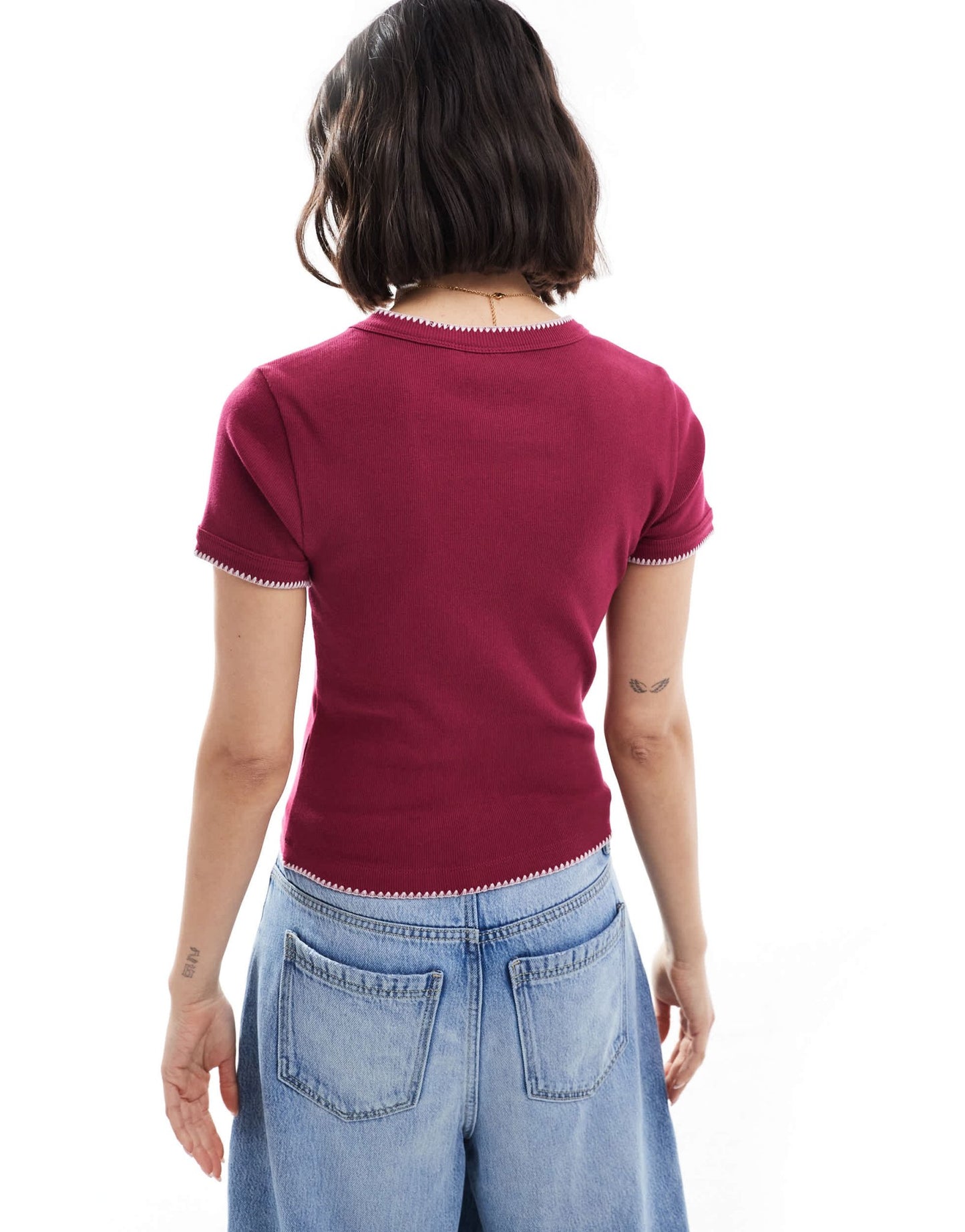 ASOS DESIGN babytee with blanket stitch detail in burgundy - ASOS Sample Sale