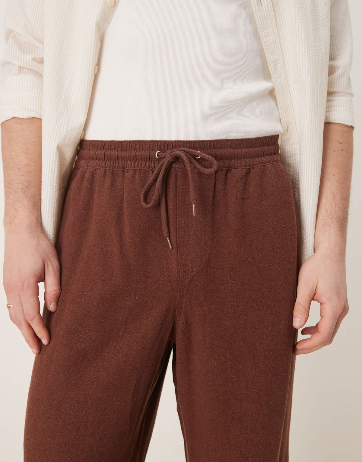 ASOS DESIGN baggy fit pull on linen rich trouser in brown - ASOS Sample Sale
