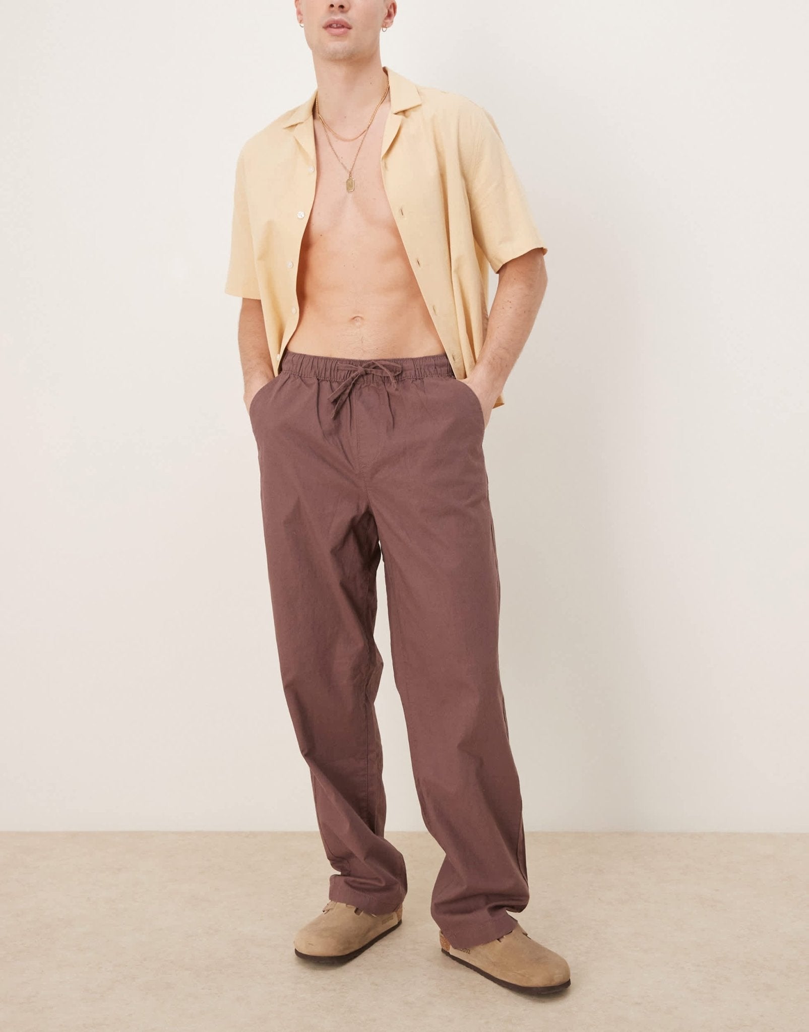 ASOS DESIGN baggy linen blend trousers in brown - ASOS Sample Sale