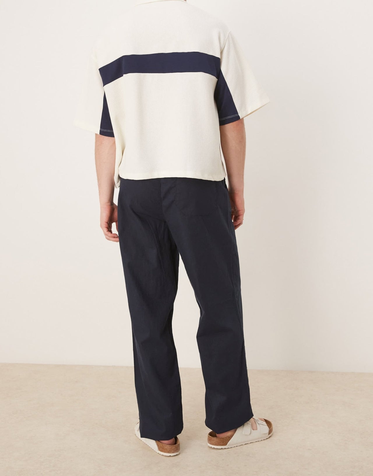 ASOS DESIGN baggy linen blend trousers in navy - ASOS Sample Sale