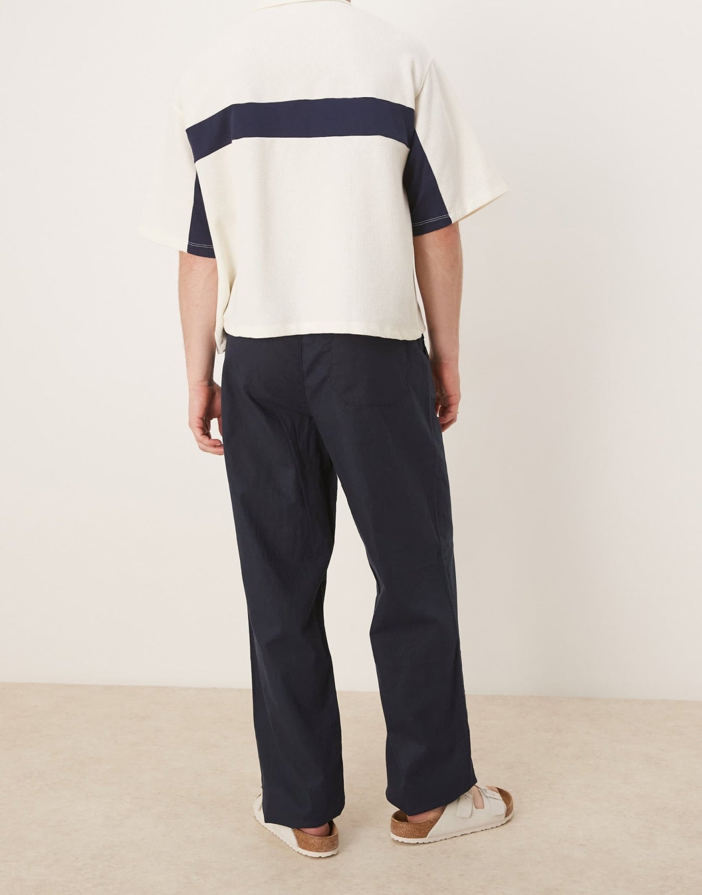 ASOS DESIGN baggy linen blend trousers in navy - ASOS Sample Sale