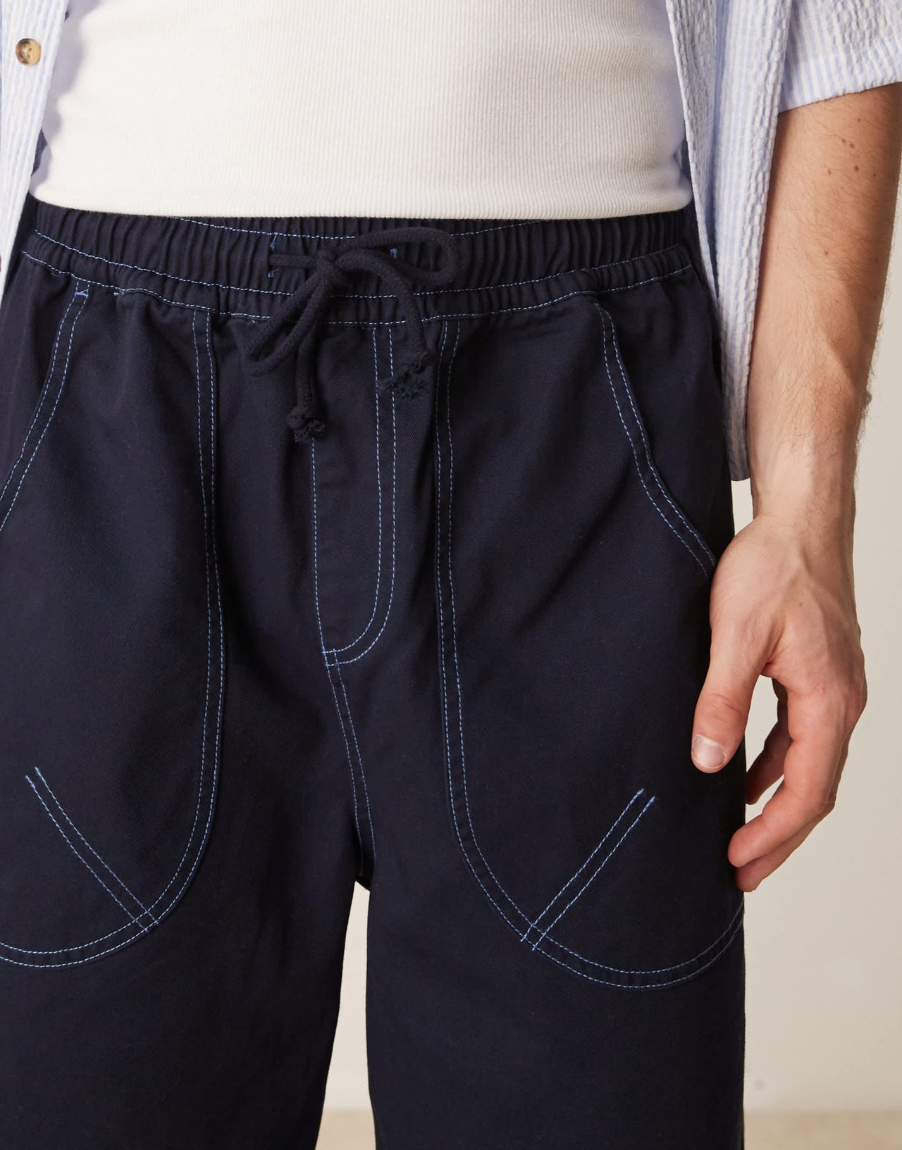 ASOS DESIGN baggy nylon trouser with contrast stitch in navy - ASOS Sample Sale