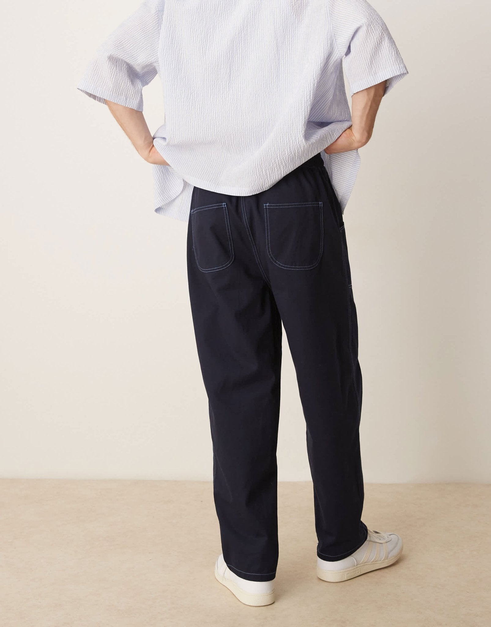 ASOS DESIGN baggy nylon trouser with contrast stitch in navy - ASOS Sample Sale