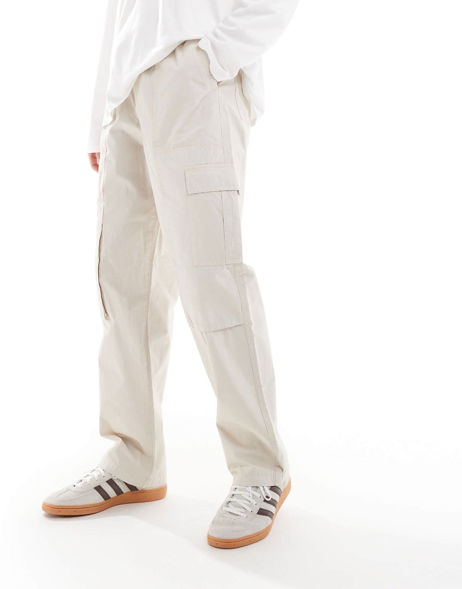 ASOS DESIGN baggy pull on cargo trousers in stone - ASOS Sample Sale