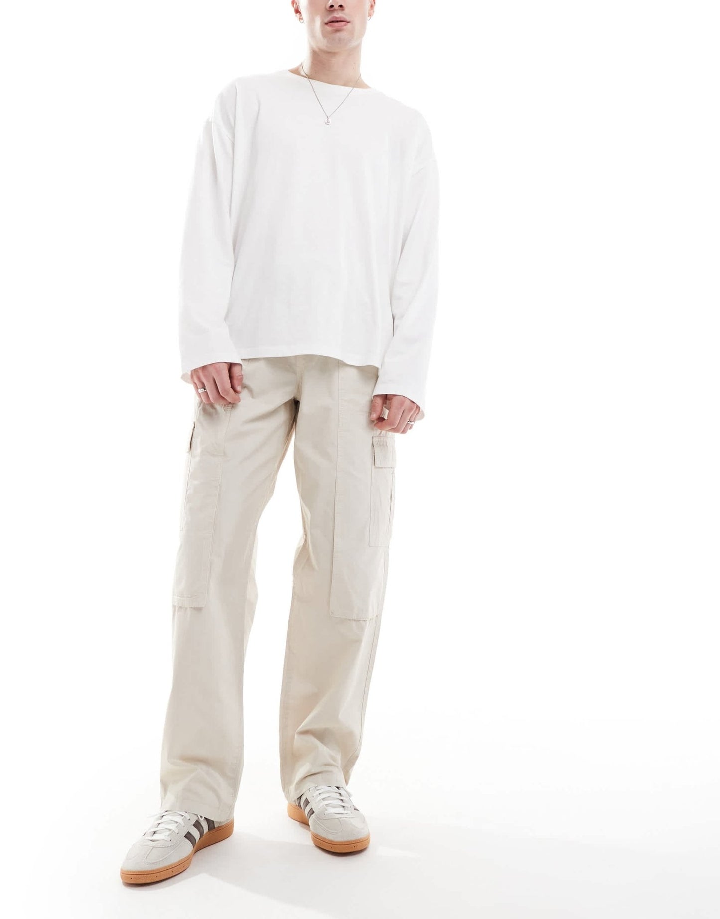 ASOS DESIGN baggy pull on cargo trousers in stone - ASOS Sample Sale