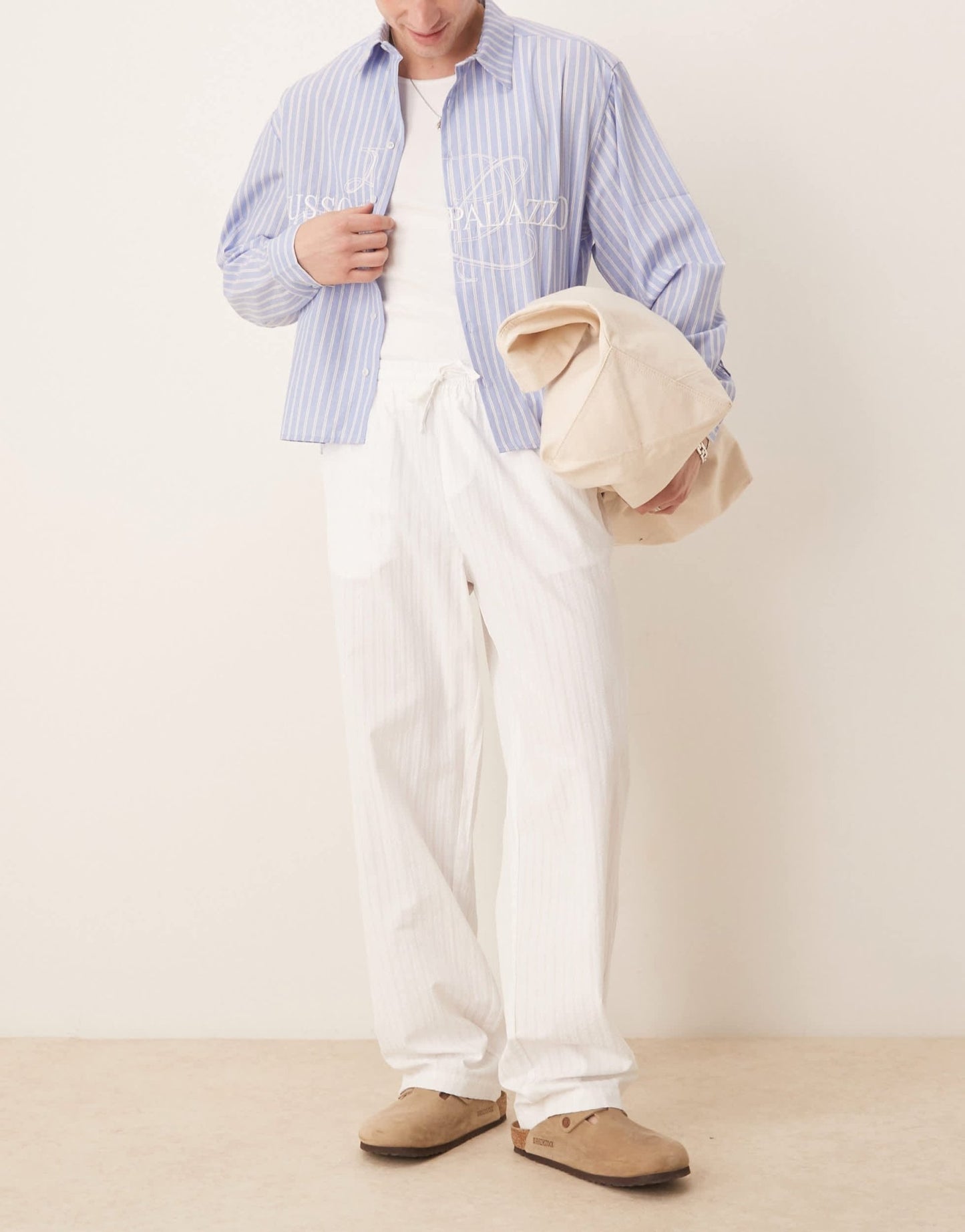 ASOS DESIGN baggy striped trouser in white - ASOS Sample Sale