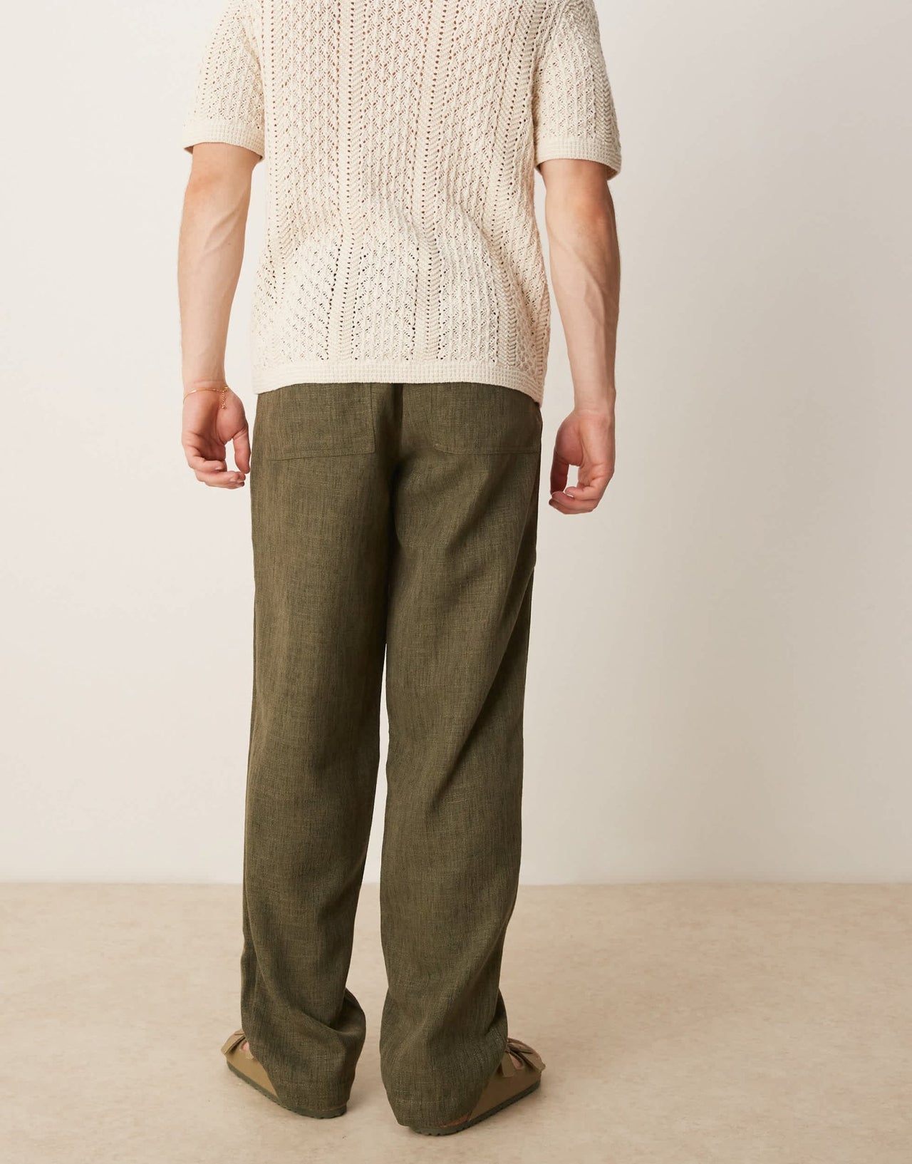 ASOS DESIGN baggy trouser with drawstring in khaki - ASOS Sample Sale