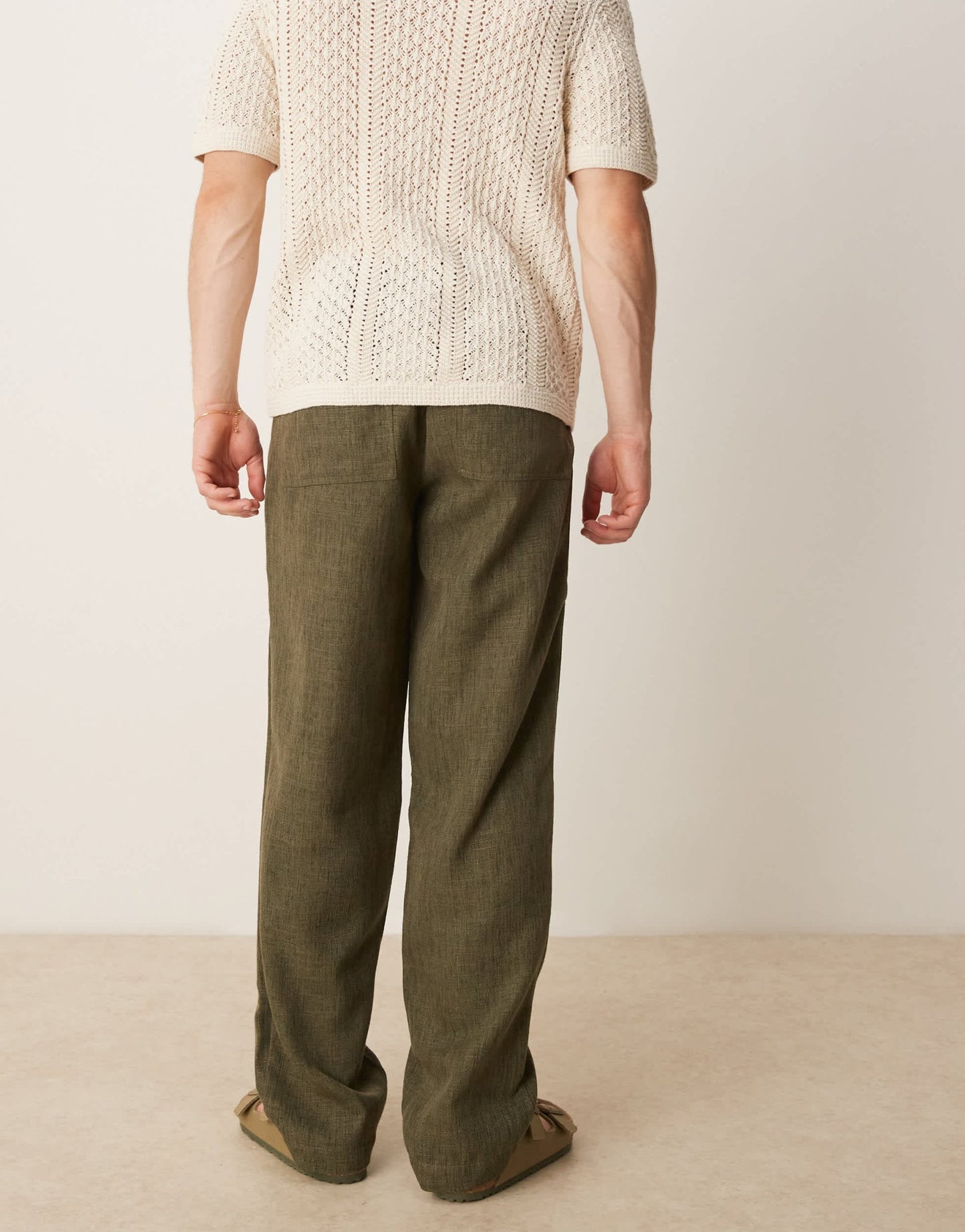 ASOS DESIGN baggy trouser with drawstring in khaki - ASOS Sample Sale