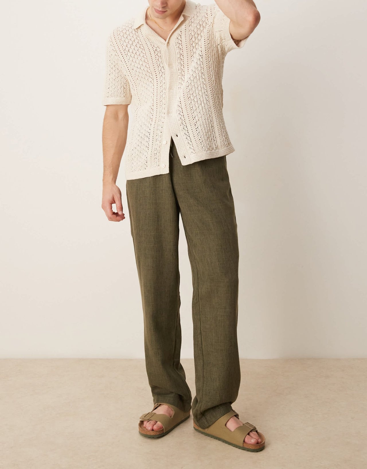 ASOS DESIGN baggy trouser with drawstring in khaki - ASOS Sample Sale