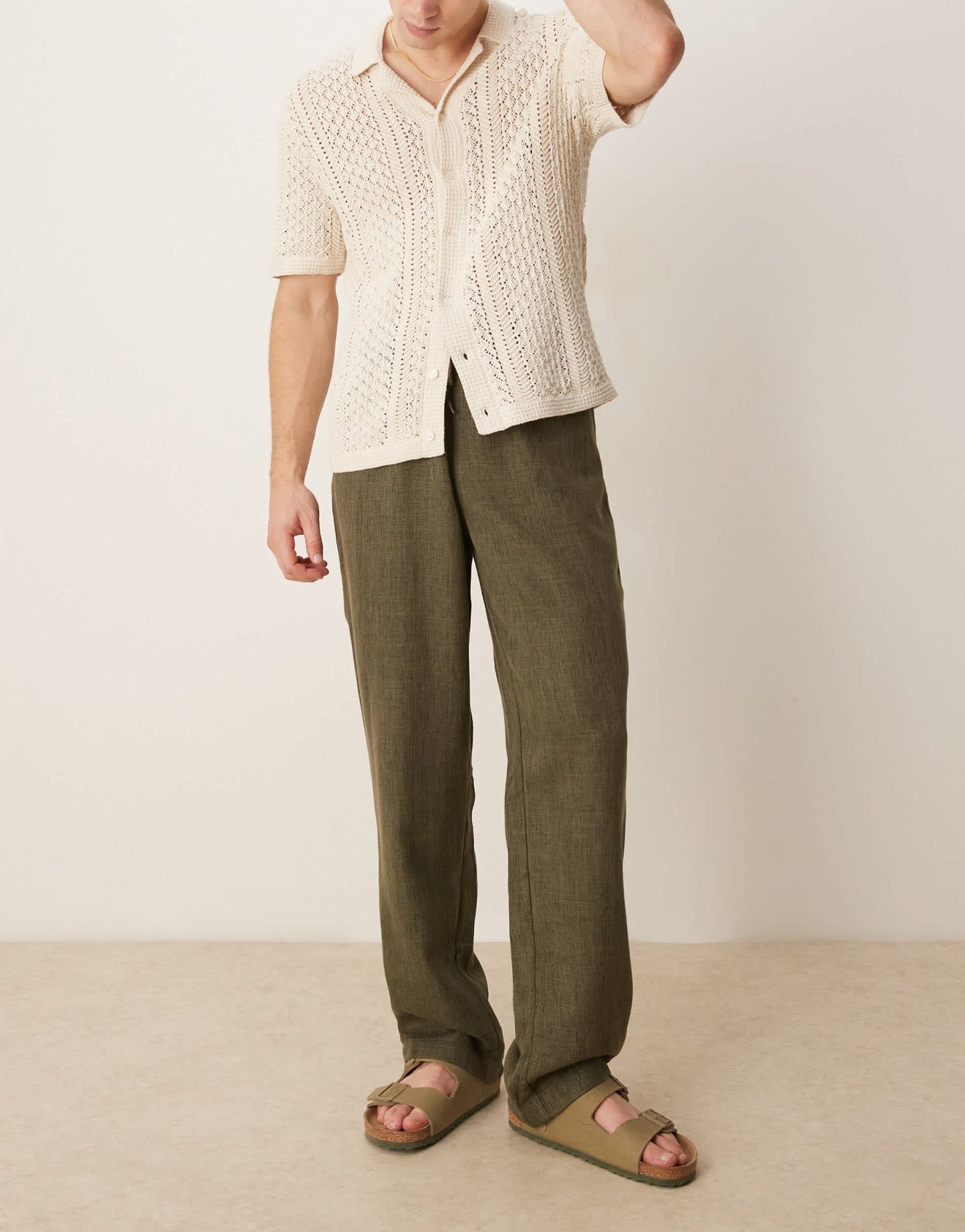 ASOS DESIGN baggy trouser with drawstring in khaki - ASOS Sample Sale