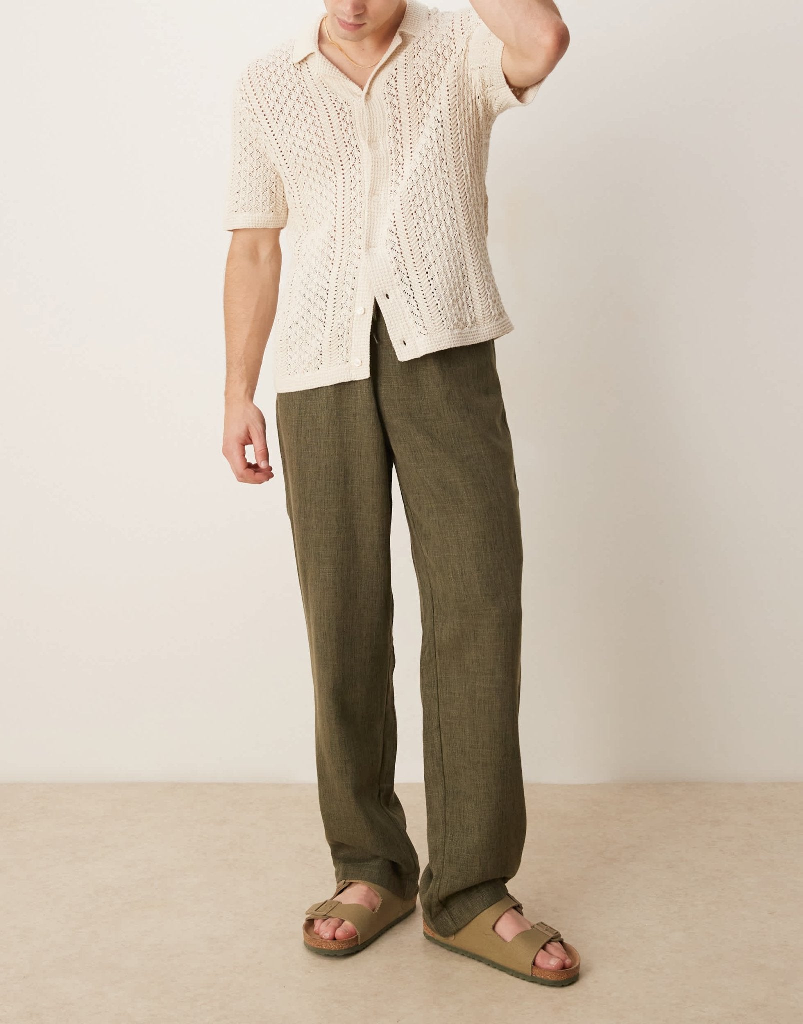 ASOS DESIGN baggy trouser with drawstring in khaki - ASOS Sample Sale