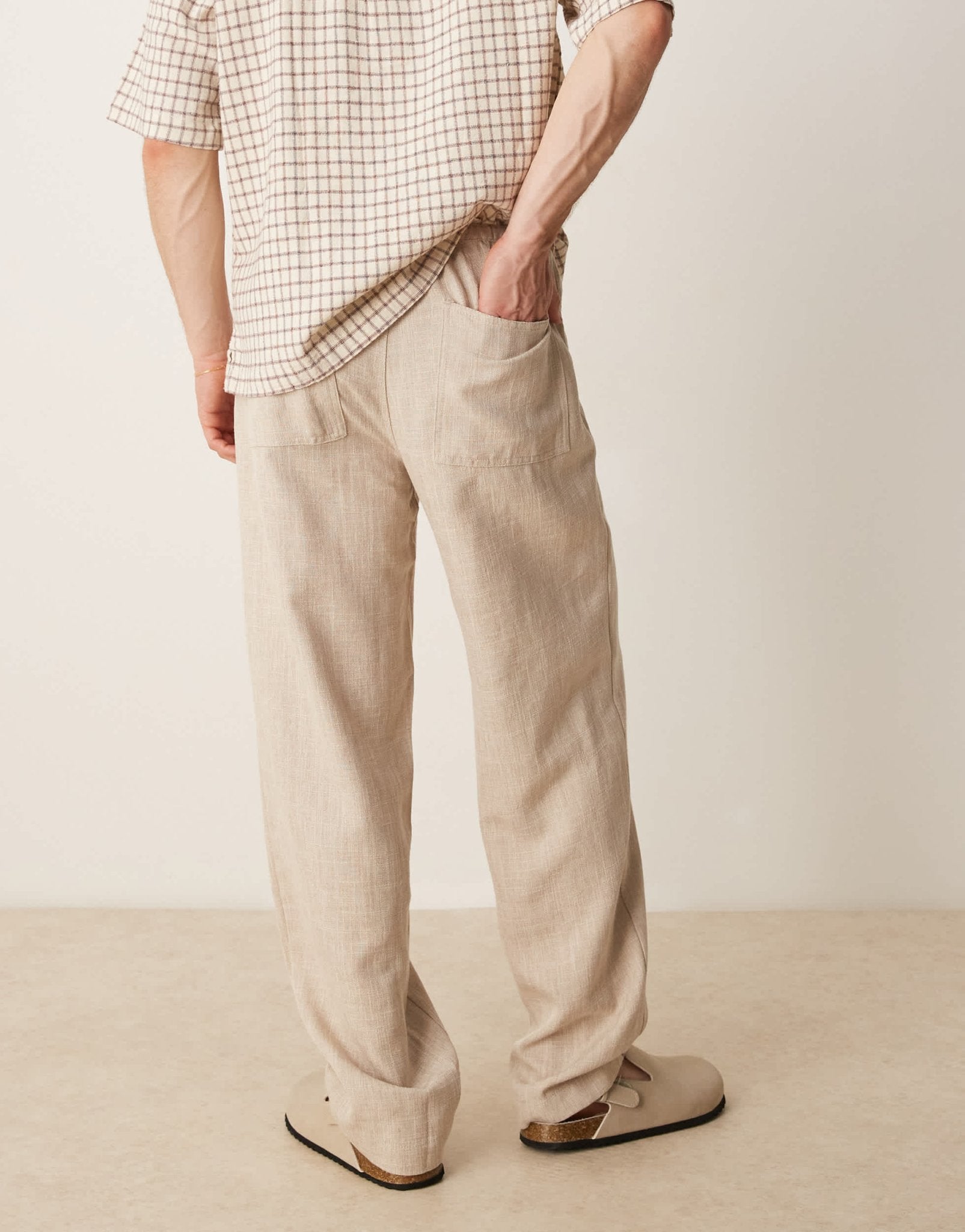ASOS DESIGN baggy trouser with drawstring in natural - ASOS Sample Sale